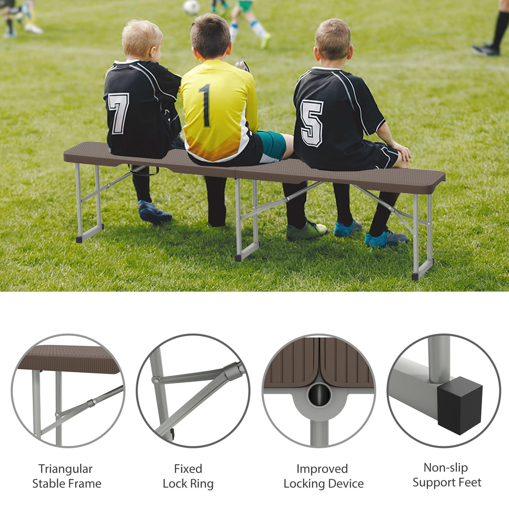 6ft Plastic Folding Bench with Carrying Handle & Lock, Portable Outdoor Bench in Garden Picnic Camping Dining Party Seat, Waterproof Bench for Soccer Activities, Firm and Durable (2Pack C)
