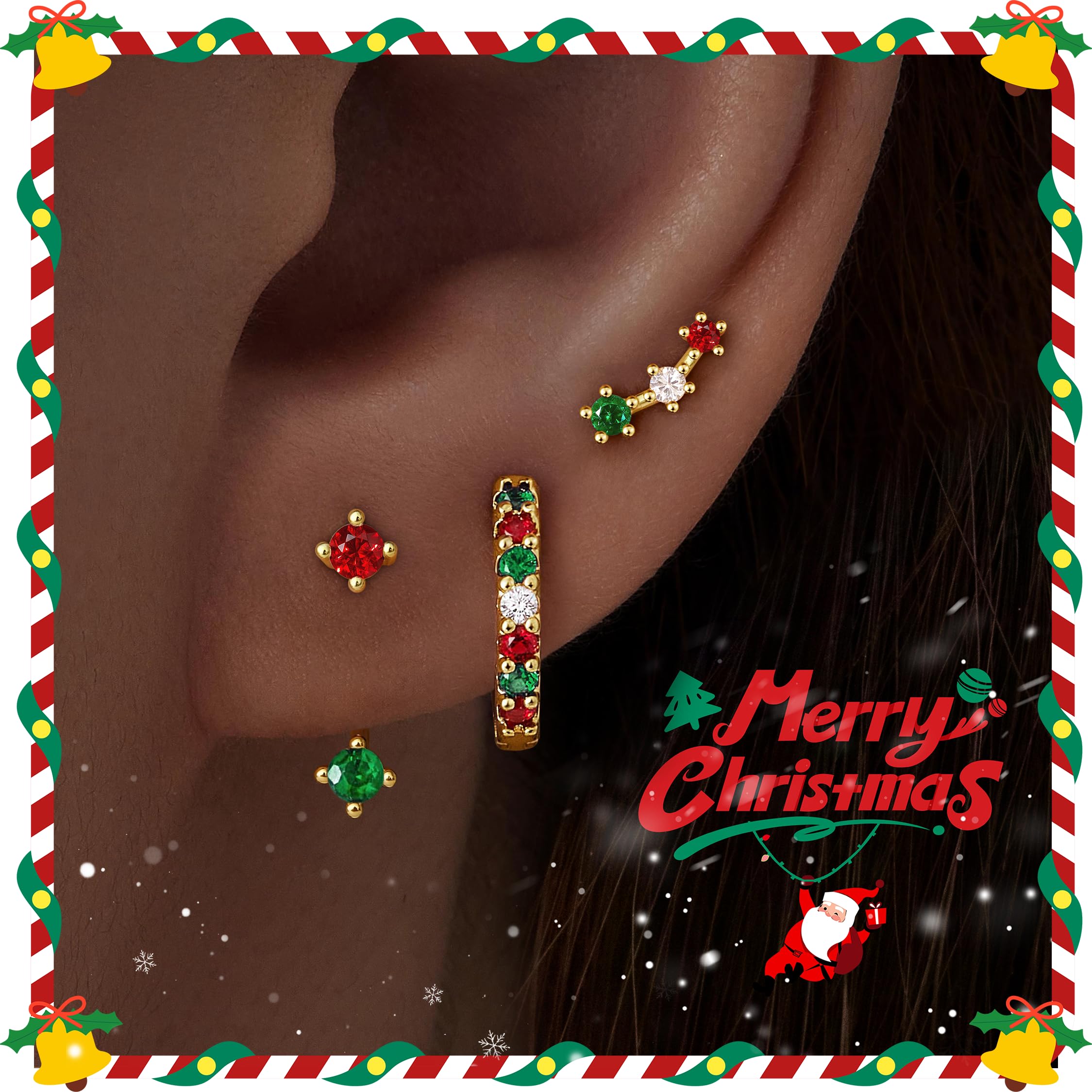 3 Pairs Dainty Small Earrings Set for Women Trendy, Birthstone Stud Huggie Hoop Jacket Stack for Cartilage Helix, Gold Plated Hypoallergenic Cute Women Fashion Accessories Western Jewelry Gifts