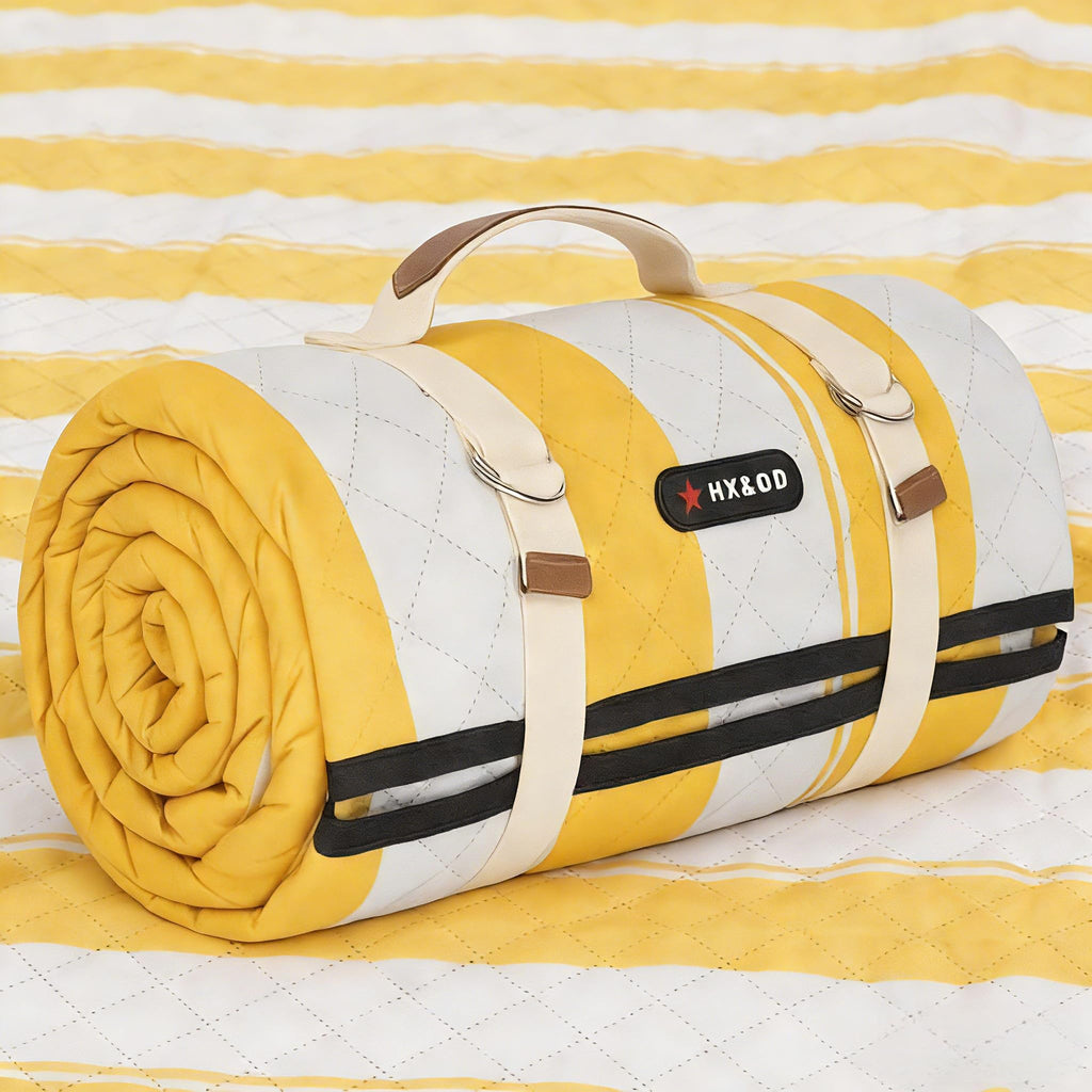 HX&OD Extra Large Picnic Outdoor Blanket, 80”x60” Waterproof Picnic Mat Foldable Camping Blanket Portable with Carry Strap for Beach Mat Outdoor Camping Party(Yellow)