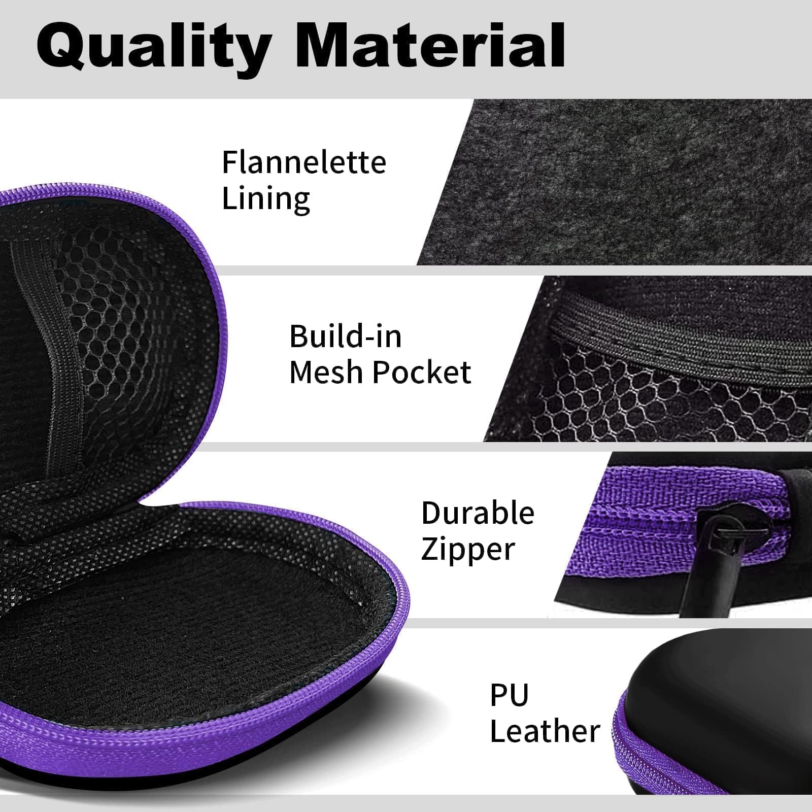 2Pack Oval Earbud Case Portable EVA Carrying Case Storage Bag Cell Phone Accessories Organizer with Carabiner for Earphone, Earbud, Earpieces, SD Memory Card, Camera Chips, Black/Purple