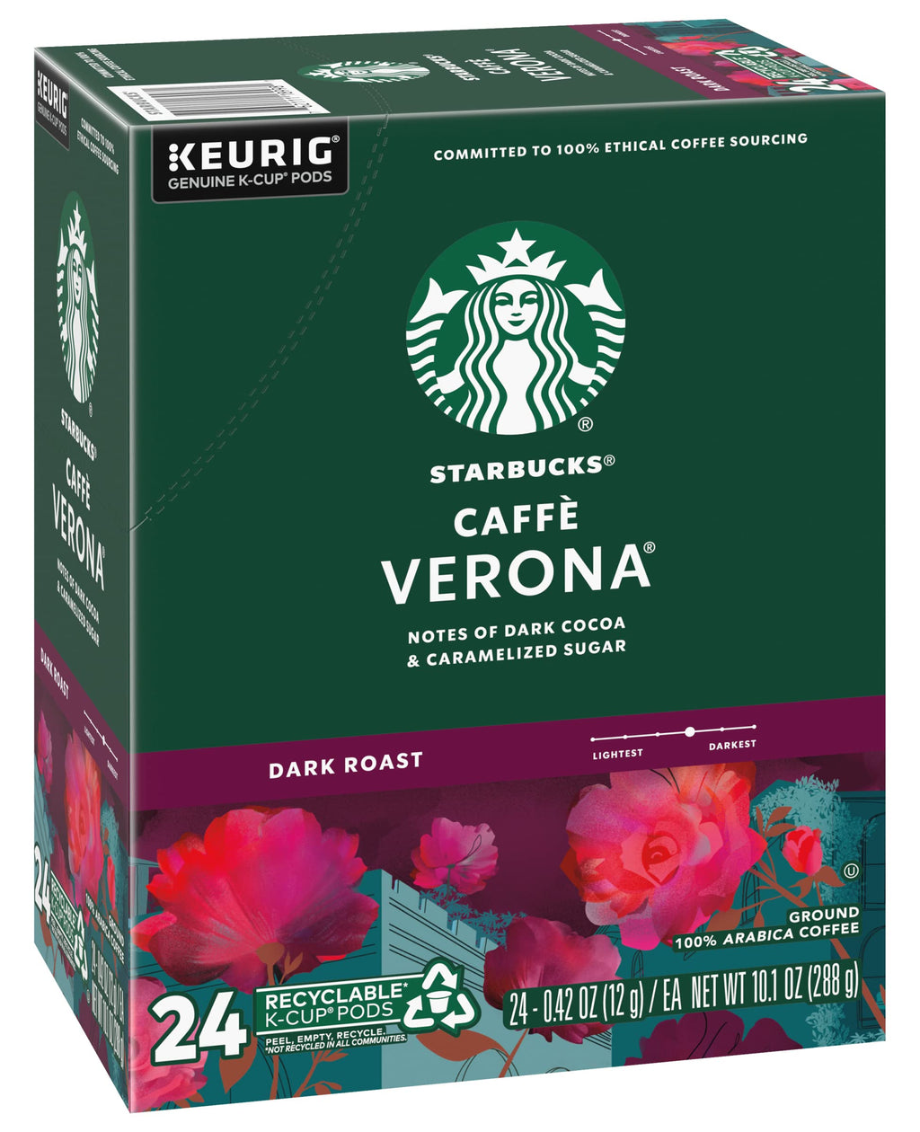 Starbucks Coffee, Caffe Verona Dark K Cup Portion Pack for Keurig Brewers, 24 Count