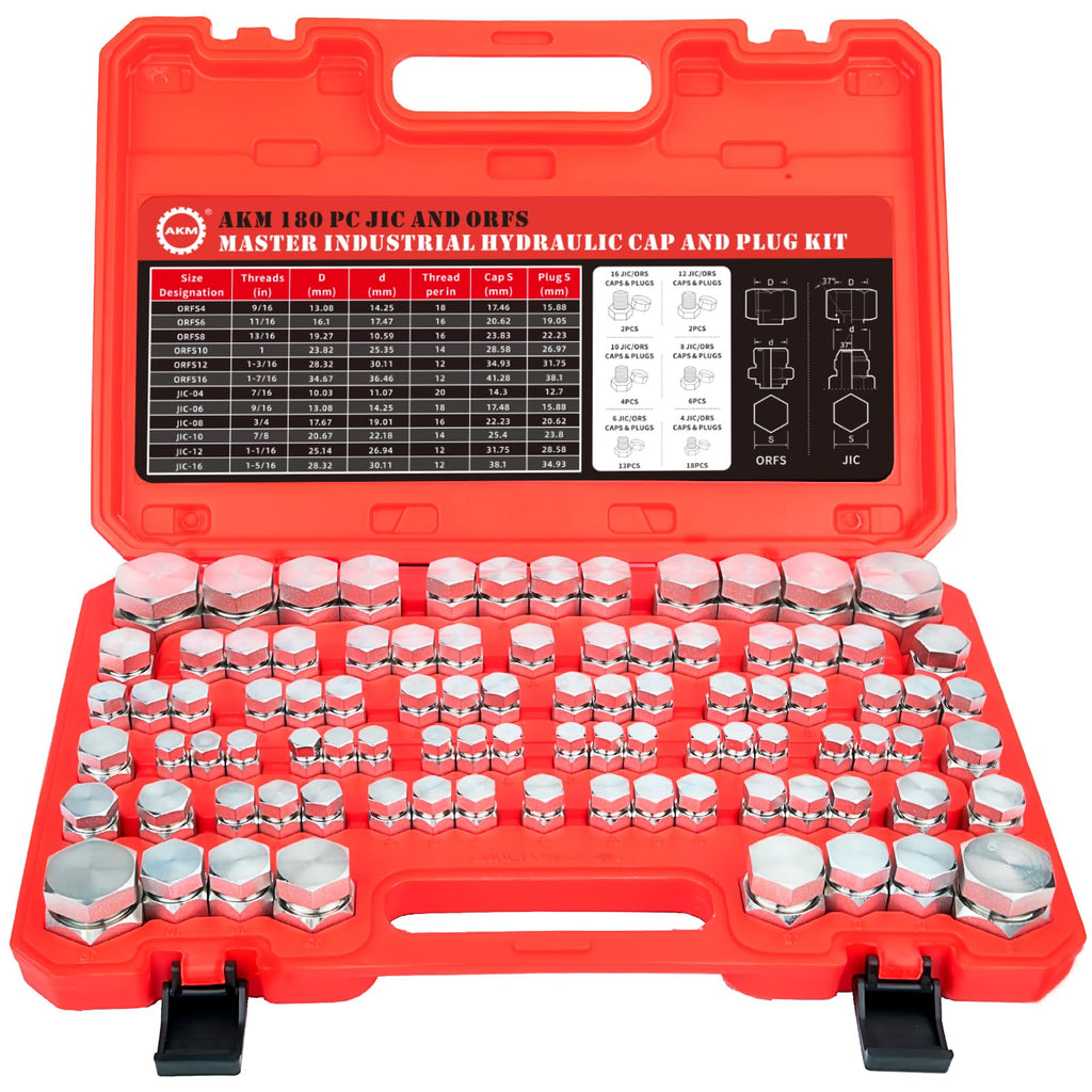 AKM 80 Pcs JIC 37° Flare Cap and Plug Kit Industrial Hydraulic Cap and Plug Hose Tube and Pipe Fitting Kit Precision Threading in Dash Sizes 4 6 8 10 12 16