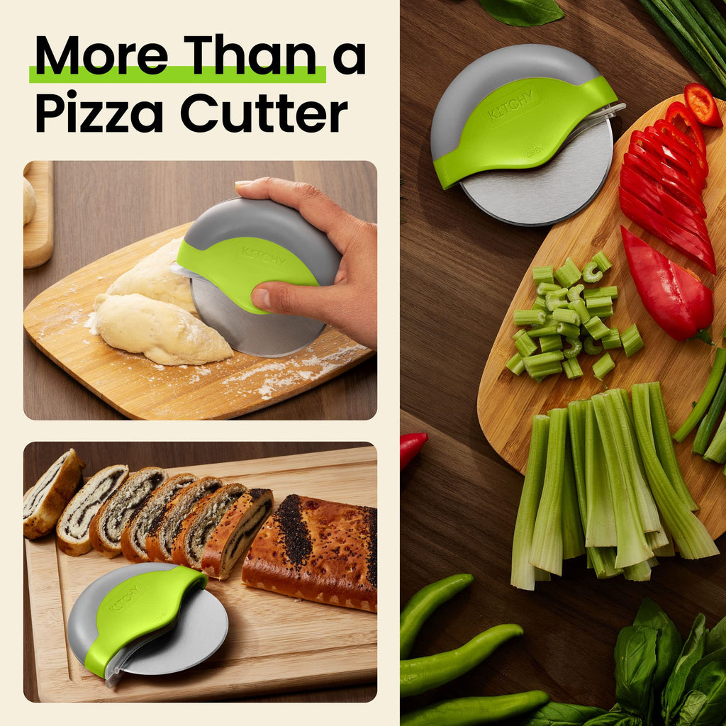 Kitchy Pizza Cutter Wheel with Protective Blade Cover, Ergonomic Pizza Slicer (Blue)