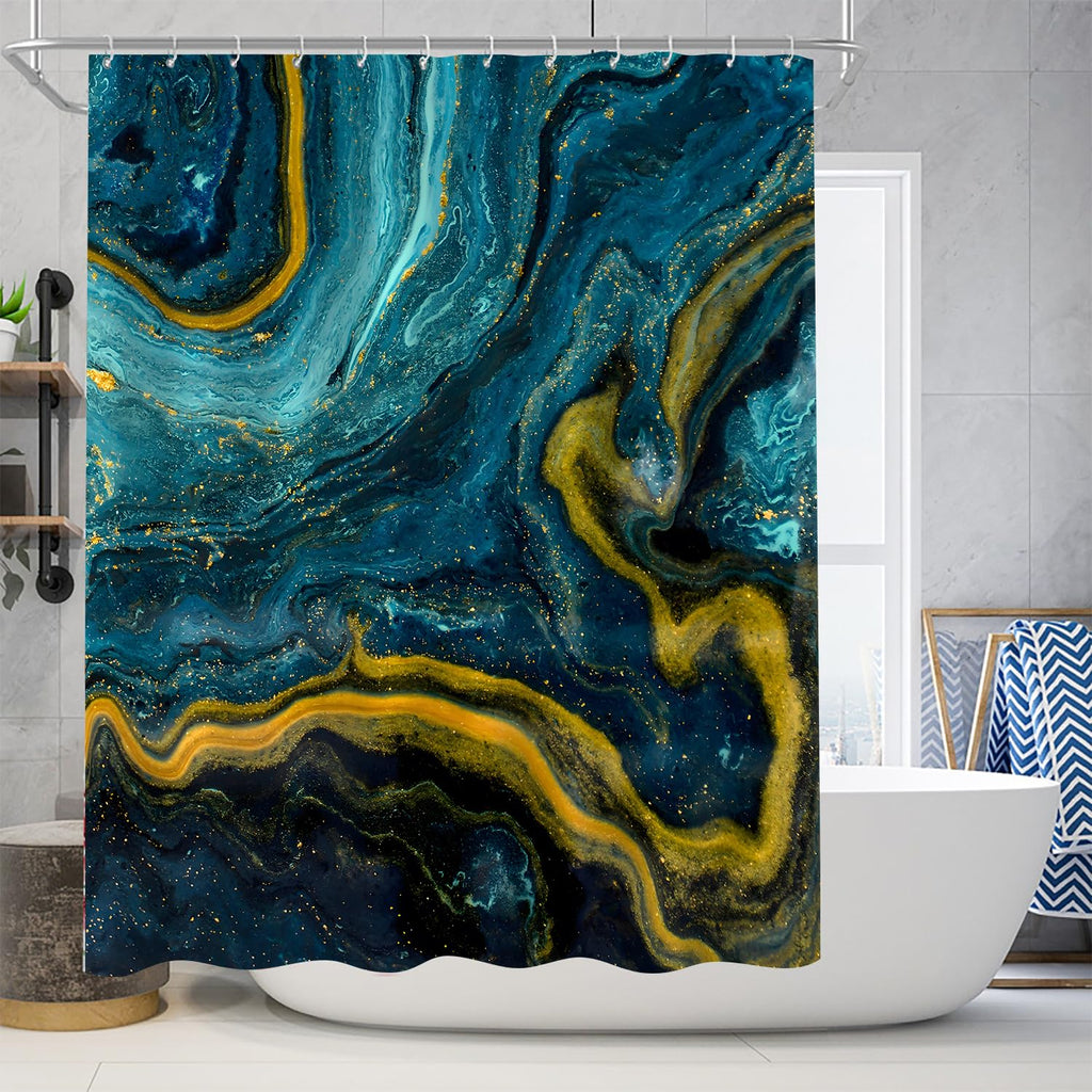 Nkzply 4 Pcs Black Marble Shower Curtain Sets with Rugs Gold Bathroom Sets with Shower Curtain and Rugs Modern Abstract Bathroom Decor Accessories Shower Curtains for Bathroom Toilet Lid Cover