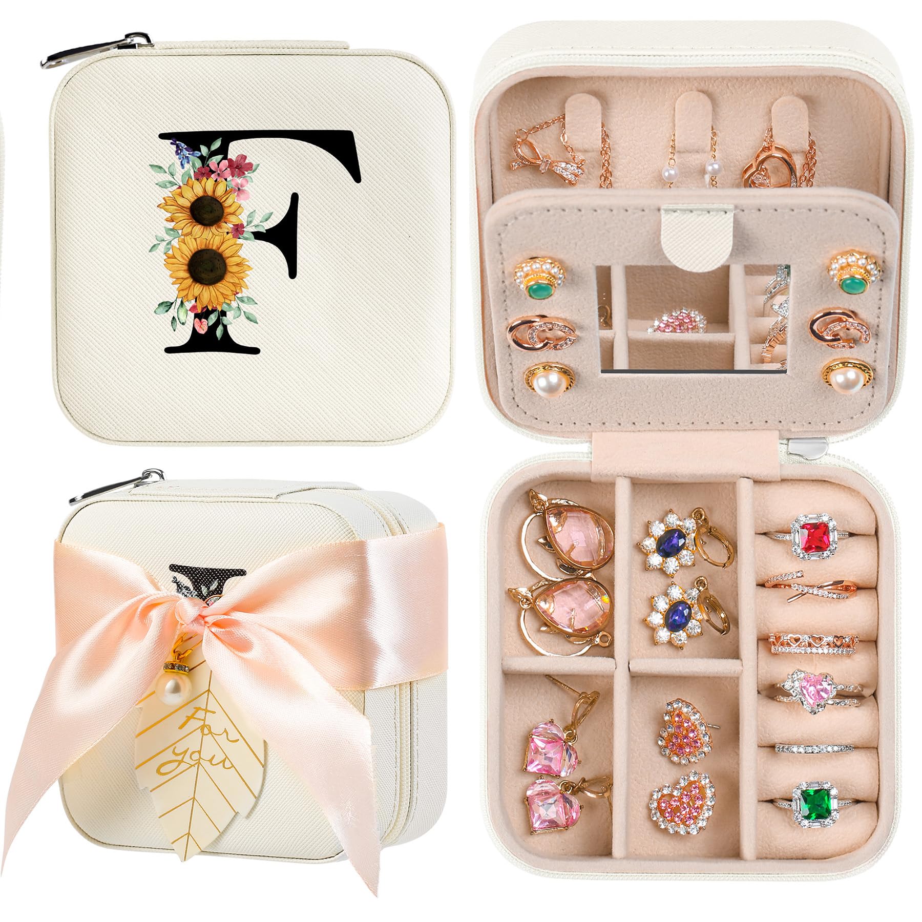 AYGXU Travel Jewelry Box for Women and Girls - Small Case With Initial A-Z - Teacher Gifts
