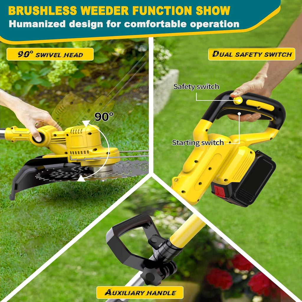Cordless Weed Wacker for Dewalt 20V MAX Battery, 4-in-1 Electric Weed Eater, String Trimmer with 5 Blades, for Lawn, Yard and Bush Trimming (No Battery) (Yellow)