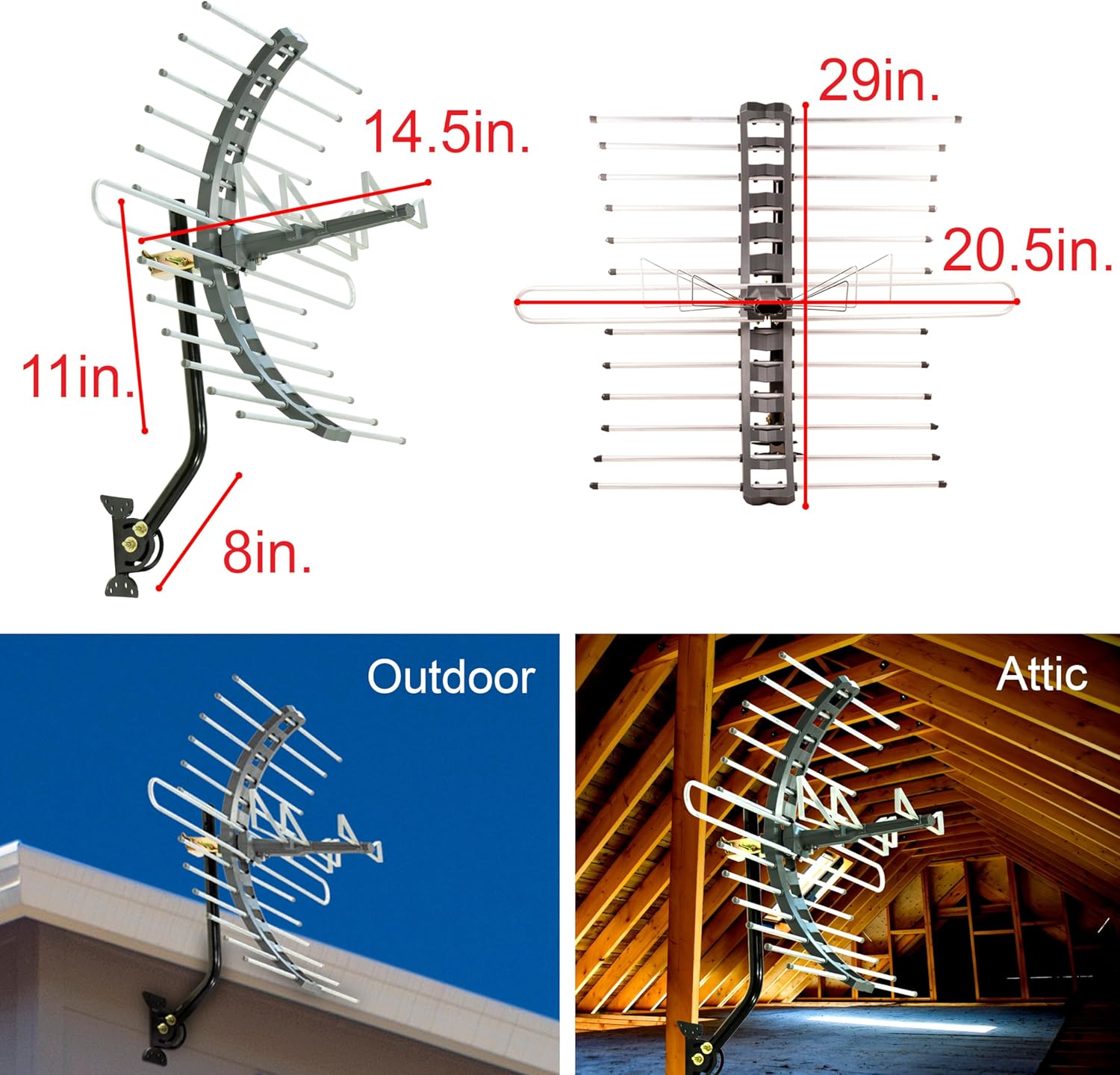 GE Outdoor HD Digital TV Antenna, Long Range Smart TV Antenna, Supports 4K 1080P HD Smart TV VHF UHF, J Mount Included for Attic or Outdoor, Weather Resistant, 29884