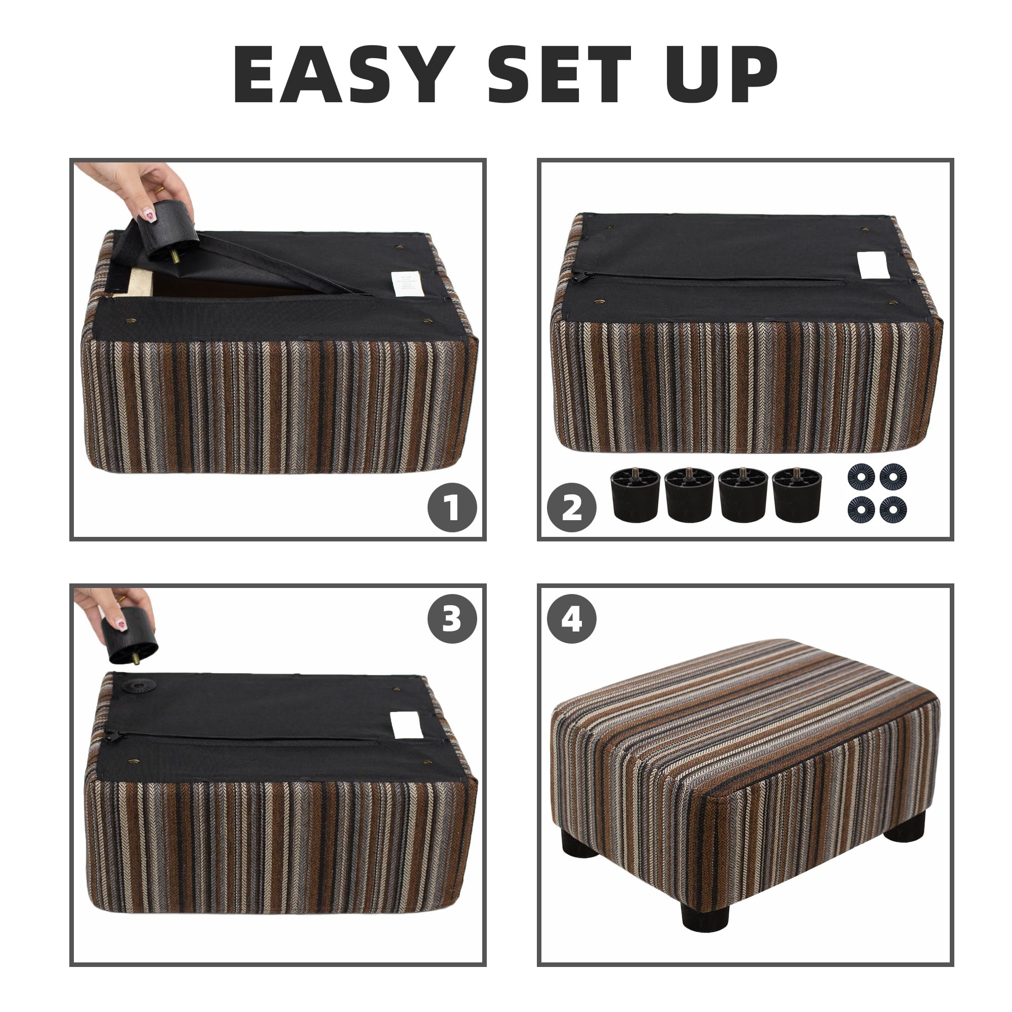 CAROLMADE Small Foot Stool Ottoman Footstool with Legs Under Desk Footrest for Living Room Bedroom and Office, Black