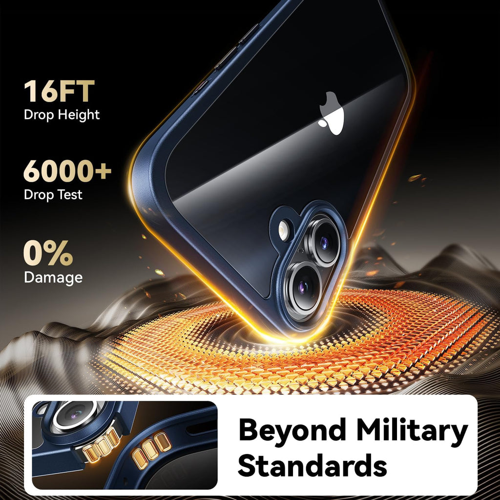 Opxyl Not Yellowing for iPhone 16 Case Clear, 360° Protection with 2X Screen Protector + 2X Camera Lens Protector, Military Grade Shockproof Phone Case Slim Cover for iPhone 16, Blue