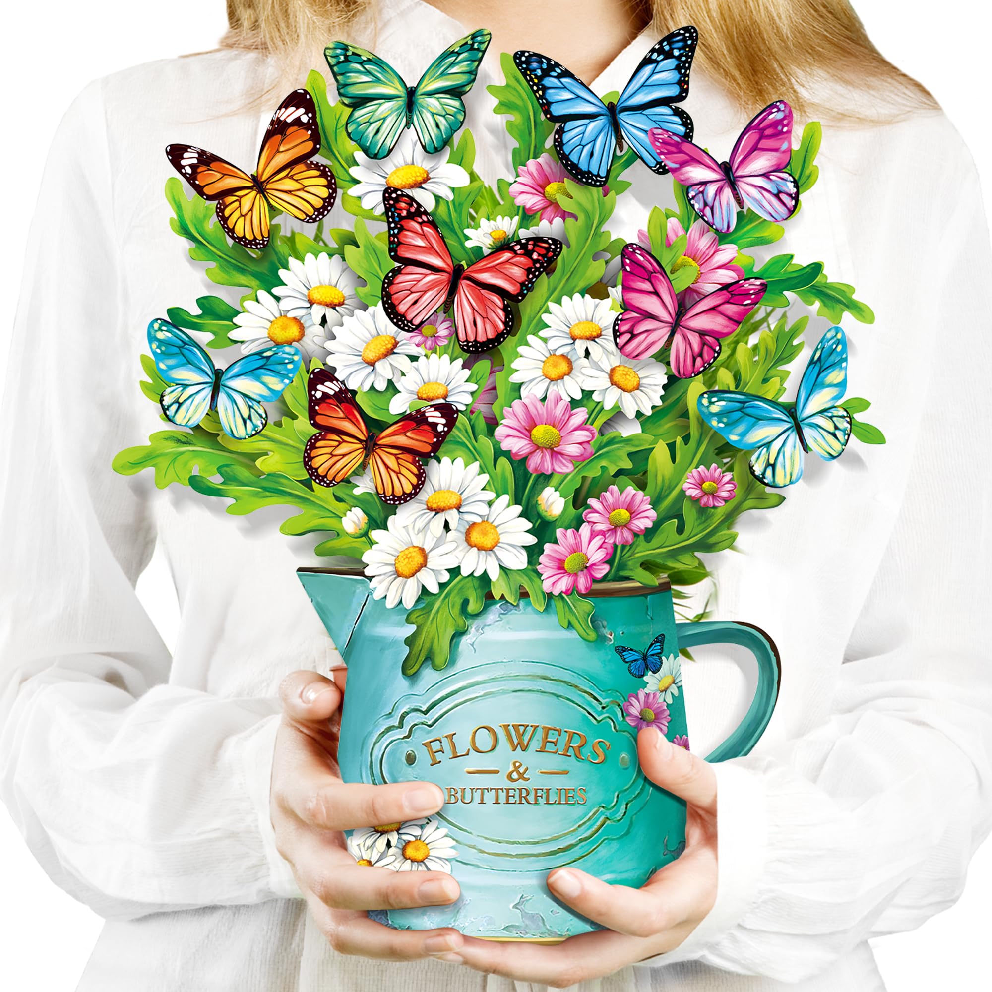 Airpark 3D Pop Up Paper Flowers Bouquet Card 12’‘ with Note & Envelope, Birthday Gifts, Get Well, Thank You, Greeting Cards for Women Mom Wife Friends, Daisies and Butterflies