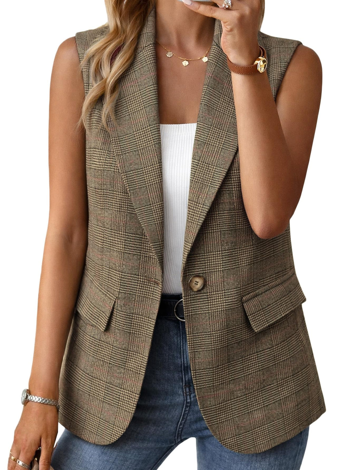 Mina Self 2026 Summer Women's Sleeveless Vest Tops - Lightweight Breathable Lined Trendy Casual Work Office Blazer - Pockets