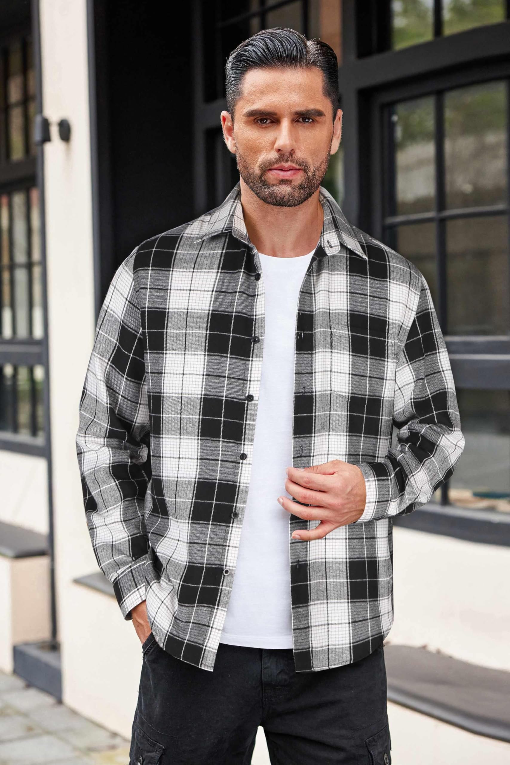 COOFANDY Mens Flannel Shirts Long Sleeve Button Down Shirt with Pocket Casual Shirts Work Shirts for Men