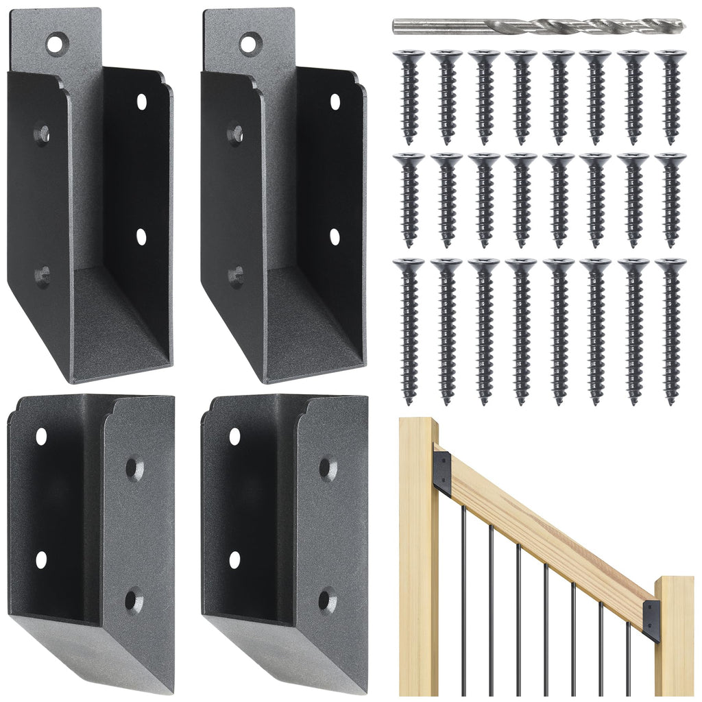 AECXM 201 Stainless Steel 2" x 4" (1 ½" x 3 ½" Actual) Deck Railing 27.5° Stair Connectors, for Deck Railing Stair Handrail Connection Installation Deck Railing Bracket (4 Pair-Black)