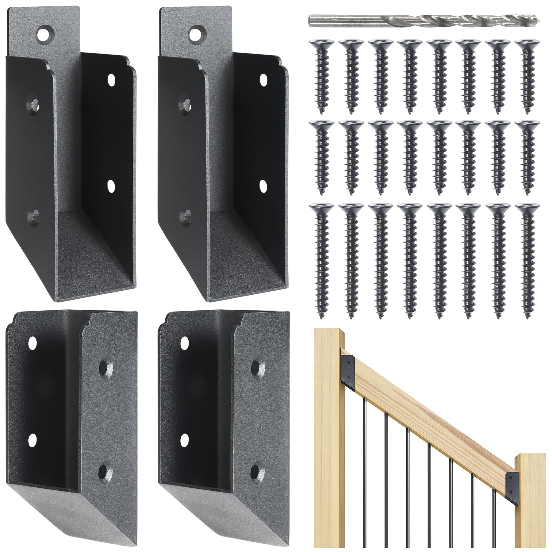 AECXM 201 Stainless Steel 2" x 4" (1 ½" x 3 ½" Actual) Deck Railing 27.5° Stair Connectors, for Deck Railing Stair Handrail Connection Installation Deck Railing Bracket (4 Pair-Black)