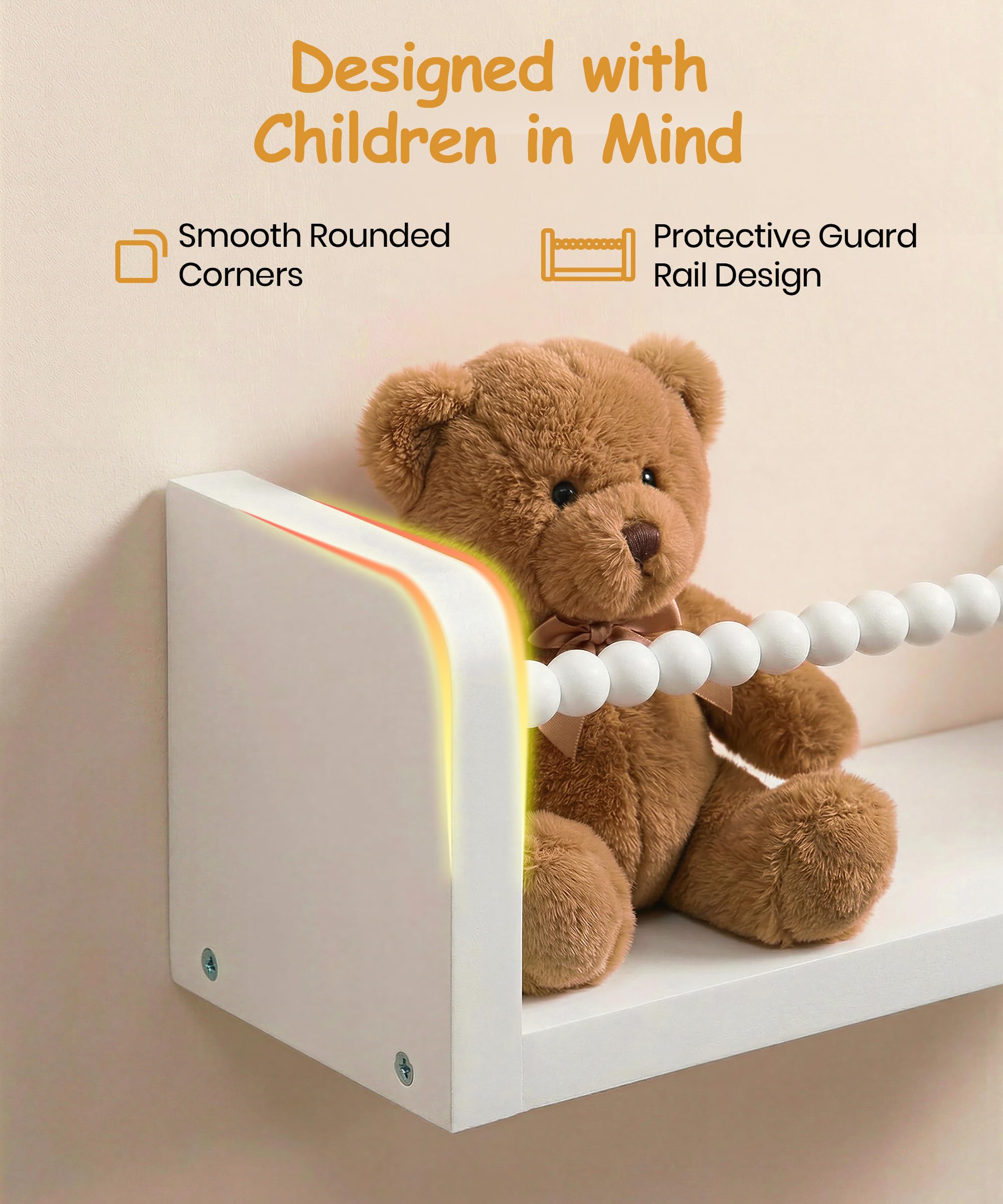 Nursery Book Shelves for Wall Set of 3, Natural Wood Bookshelves Wall Decor, Small Floating Shelf Organizer for Kids Room, Bedroom, Kitchen Spice Rack