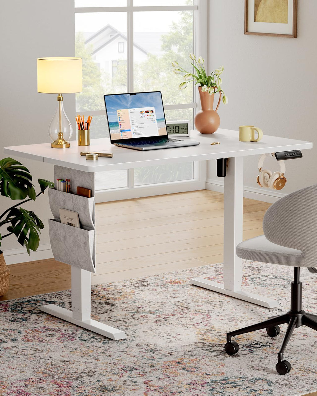 Marsail Standing Desk,Home Office Adjustable Heights Desk,Stand Up Desk,63x24 Inches Desktop Sit Stand Gaming Computer Desk for Study,Writing with 4 Memory Presets,Headphone Hook,Cable Organizer