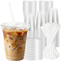 Charmount 50 Sets- 12 oz Clear Plastic Cups with Lids and Straws, Disposable To Go Cups for Cold Drinks, Iced Coffee, Milkshakes, Smoothies