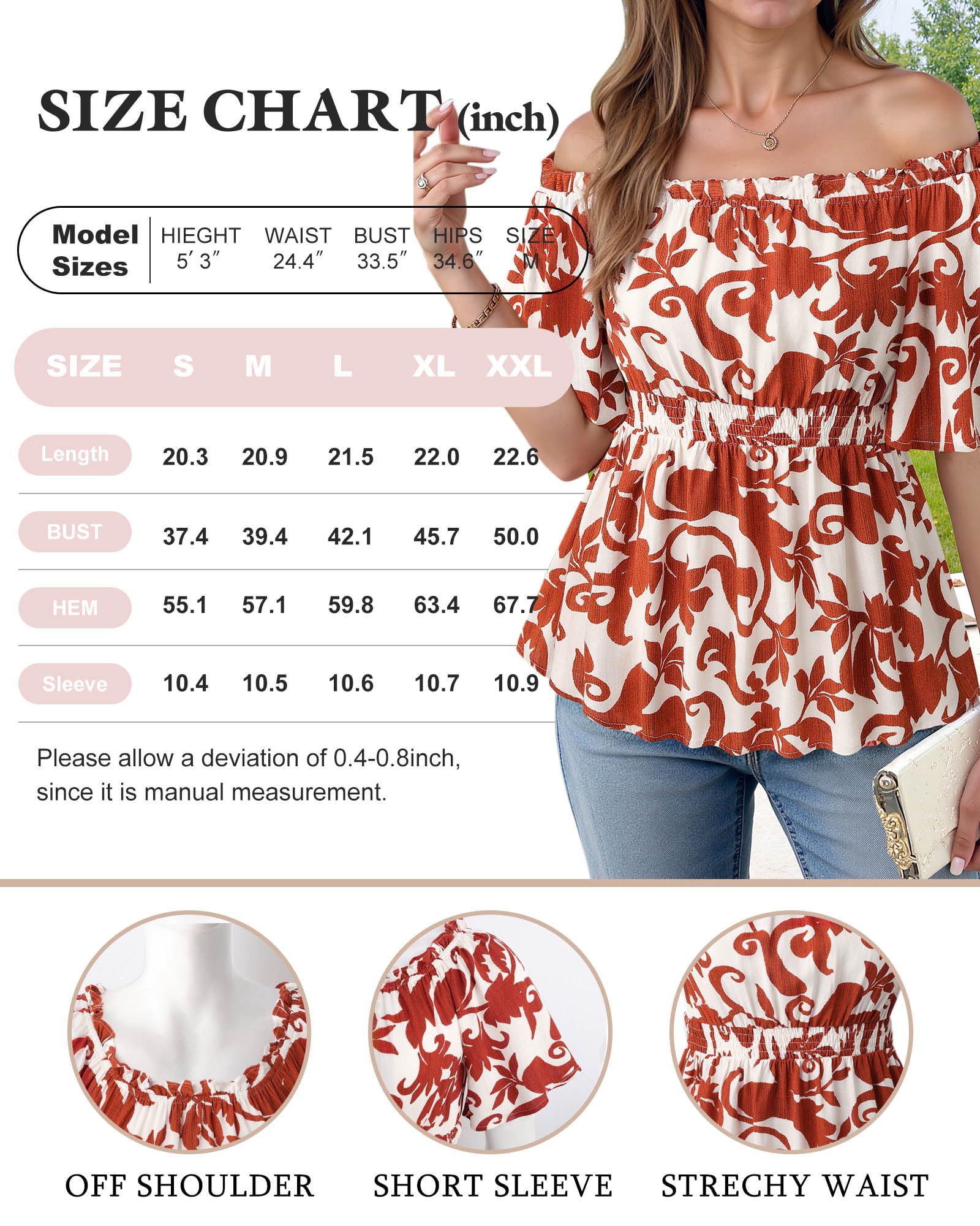 Bebonnie Women's Summer Sexy Off The Shoulder Peplum Tops Ruffle Sleeve Dressy Blouses