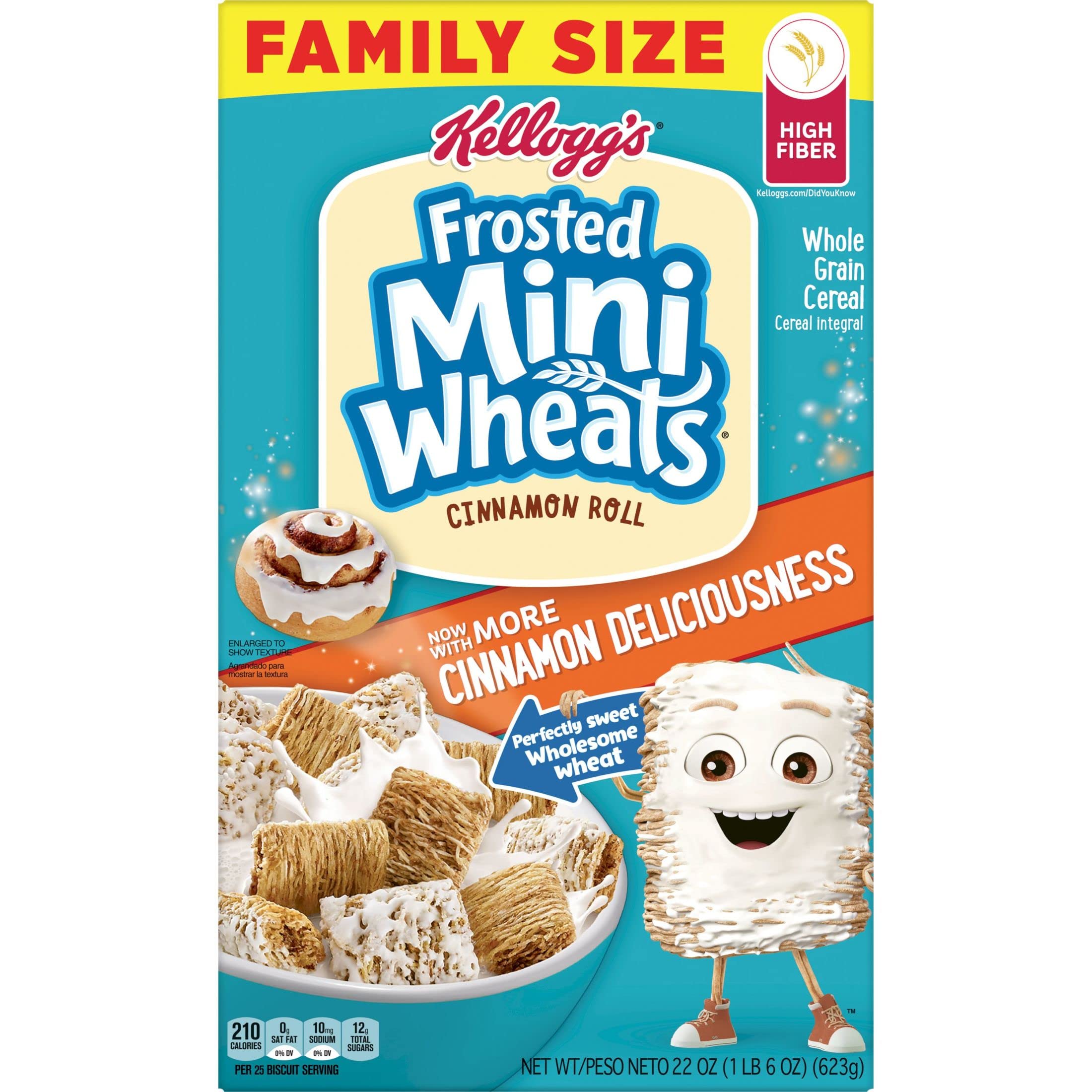 Kellogg's Frosted Mini-Wheats Cold Breakfast Cereal, High-Fiber, Whole Grain, Family Size, Original, 24oz Box (1 Box)