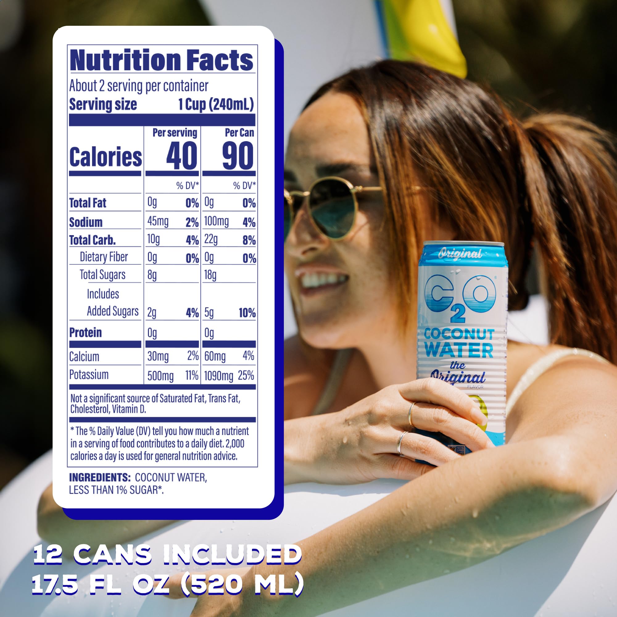 C2O - Coconut Water with Ginger, Lime, & Turmeric (12 Pack) - Made with Fresh Coconut Water - Plant Based - Non GMO - Canned Water - Natural Hydration, Electrolytes, & Potassium - 12 Cans, 17.5 FL OZ