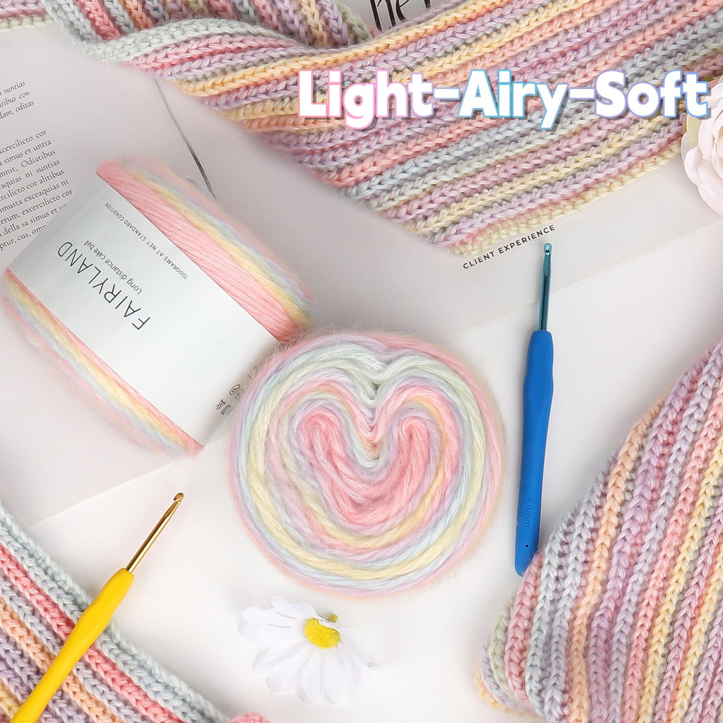Katech Fairyland Yarn for Crocheting Knitting-Gradient Yarn Cake-4 Pack of 100g/3.52 oz-Soft DK Light Weight #3-60% Cotton 30% Acrylic 10% Wool-Perfect for Scarves, Shawls, Blankets and Garments(A)
