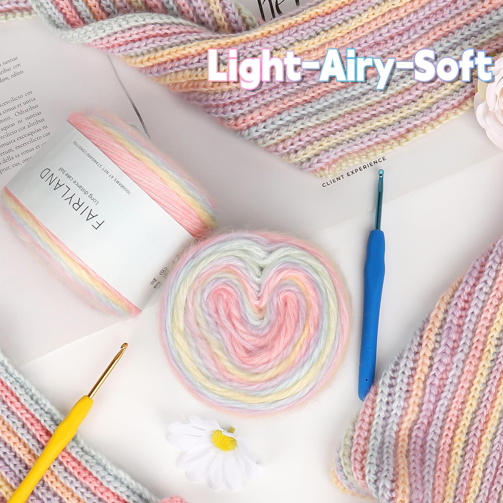 Katech Fairyland Yarn for Crocheting Knitting-Gradient Yarn Cake-4 Pack of 100g/3.52 oz-Soft DK Light Weight #3-60% Cotton 30% Acrylic 10% Wool-Perfect for Scarves, Shawls, Blankets and Garments(A)