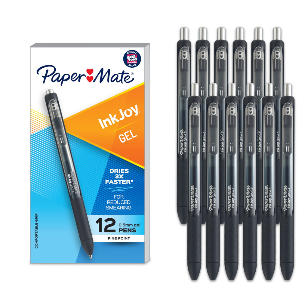 Paper Mate InkJoy Gel Pens, Retractable, Fine Point (0.5mm), Black Ink, 12 Count - Comfortable Grip, Writing, Teacher Supplies