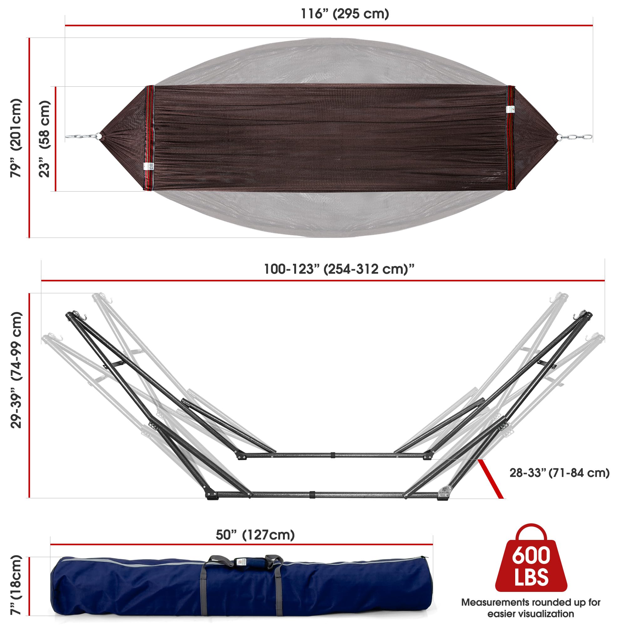 Tranquillo Unity Adjustable Hammock Stand, Hammocks Stands for The Garden, 800 lbs Capacity Steel Double Hammock Stand for 2 Persons, Premium Pre-Assembled Stand (Steel, Aegean)