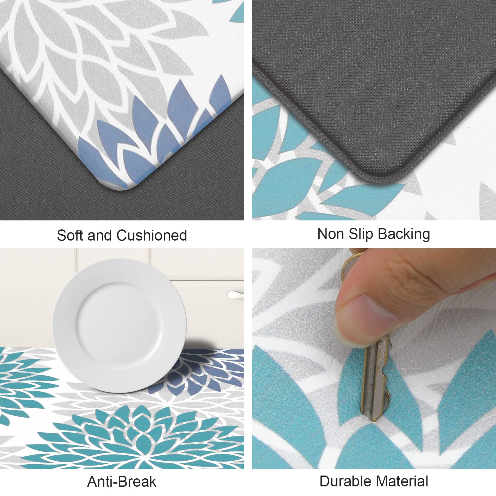 HEBE Anti Fatigue Kitchen Rugs Sets of 2, Non Slip Kitchen Mats for Floor, Waterproof Cushioned Comfort Standing Carpet for Kitchen Sink, Home Office, Laundry Room