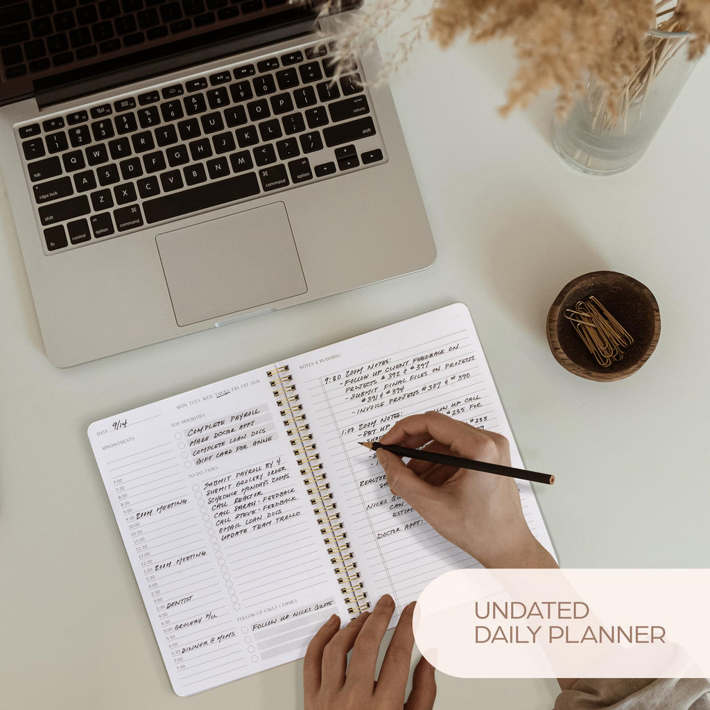 Beautiful Daily Planner And Notebook With Hourly Schedule - Aesthetic Spiral To do List Notepad to Easily Organize Your Tasks And Appointments - Stylish Book And School Or Office Supplies