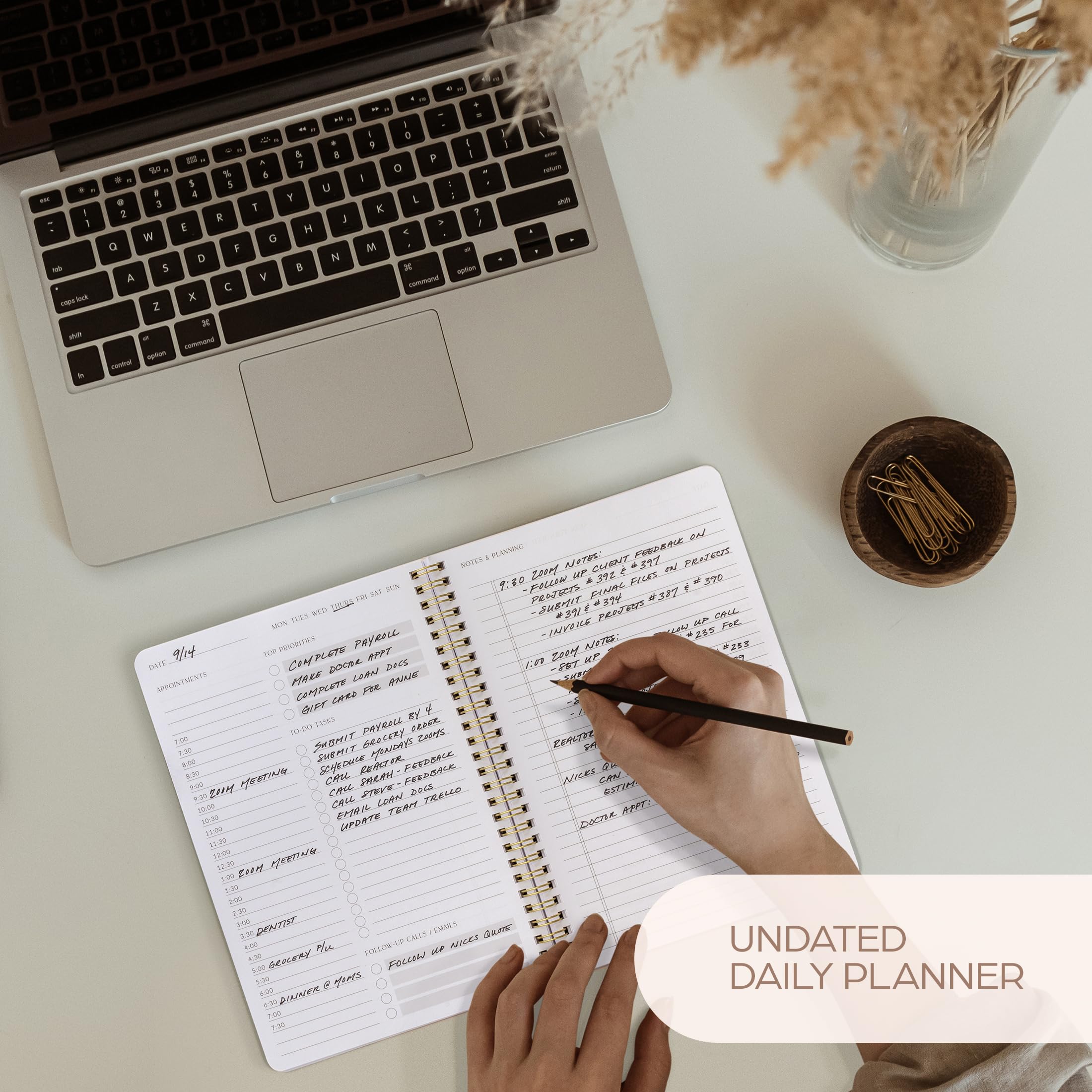 Beautiful Daily Planner And Notebook With Hourly Schedule - Aesthetic Spiral To do List Notepad to Easily Organize Your Tasks And Appointments - Stylish Book And School Or Office Supplies