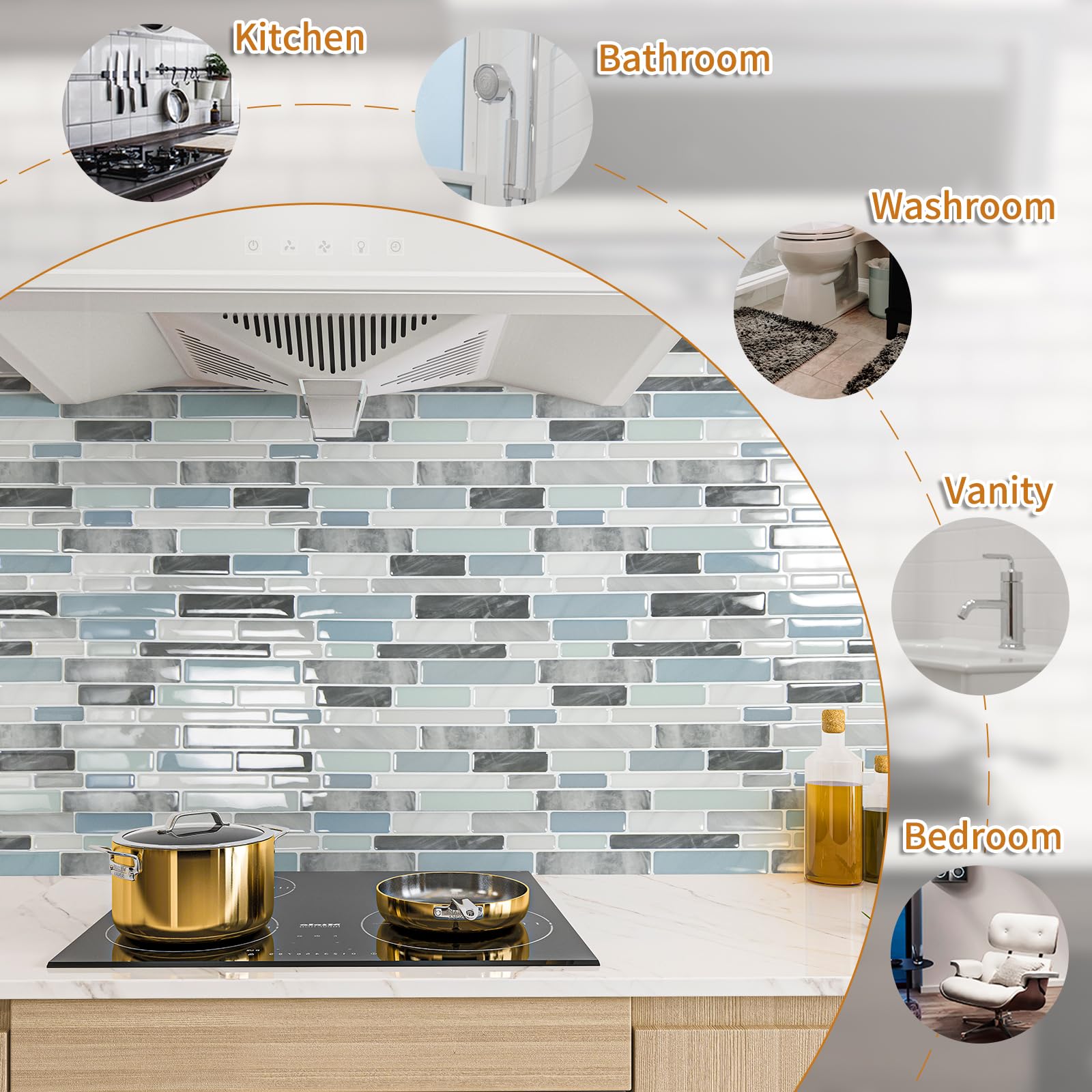 WOWSTAR 10-Sheet Peel and Stick Backsplash Tile for Kitchen, Back Splash Stick On Tiles for Kitchen Wall (Sand)
