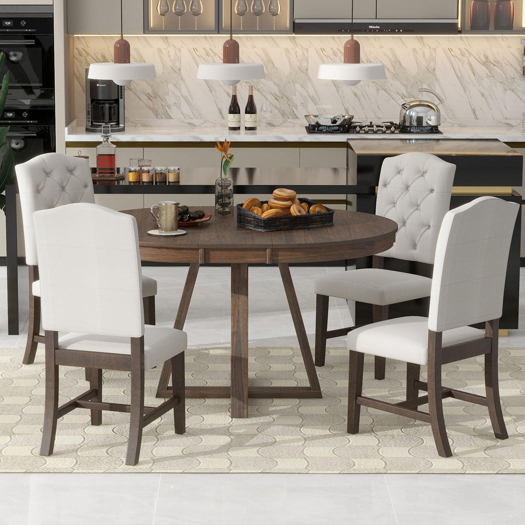 LUMISOL 5-Piece Dining Table Set for 4, Farmhouse Round Kitchen Table Set with Special Shaped Legs and 4 Upholstered Chairs for Kitchen, Dining Room, Small Space, Antique Blue