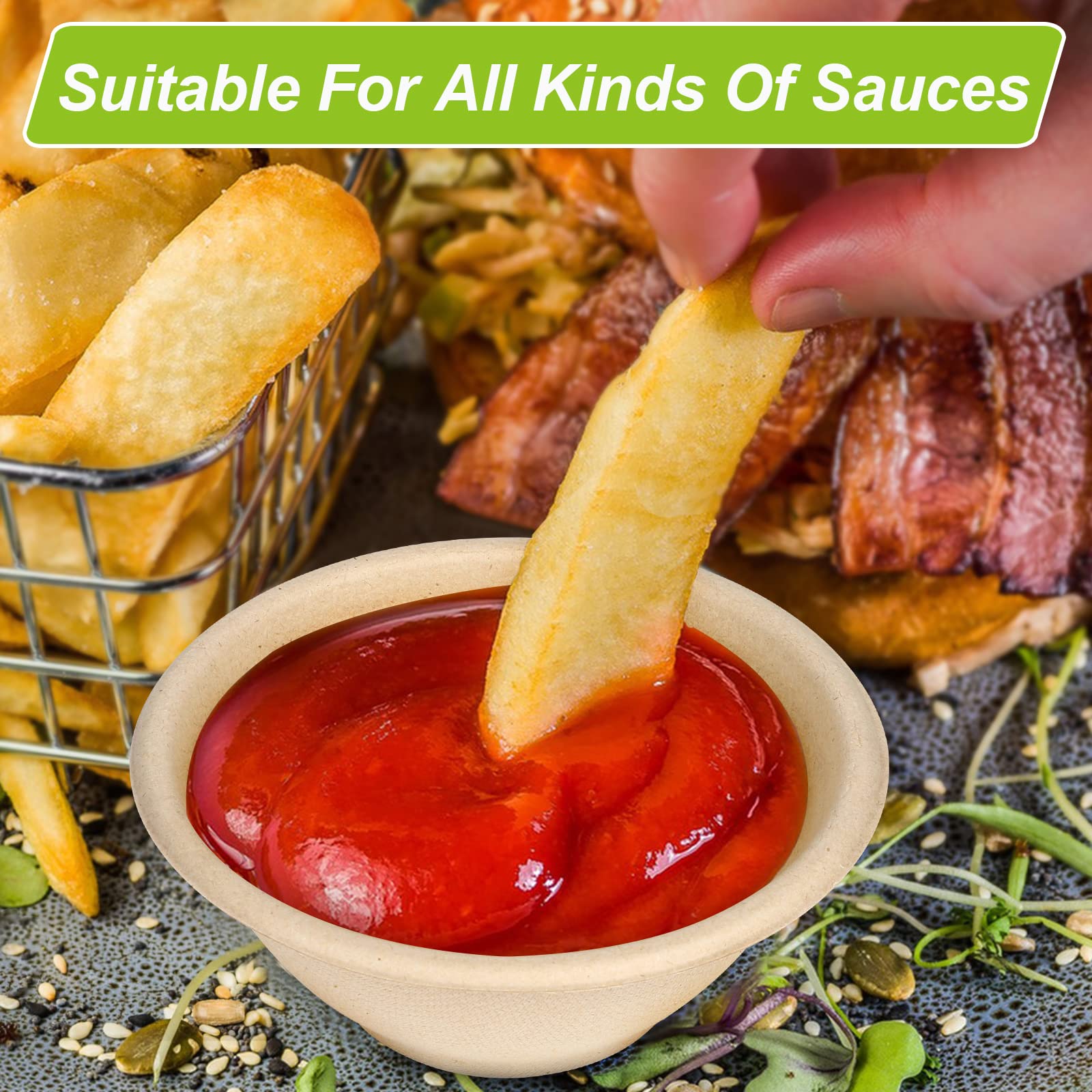4 oz Small Paper Bowls, 100 Pack Compostable Bagasse Fiber Bowls, Microwavable for Condiments, Sauce, Ice Cream