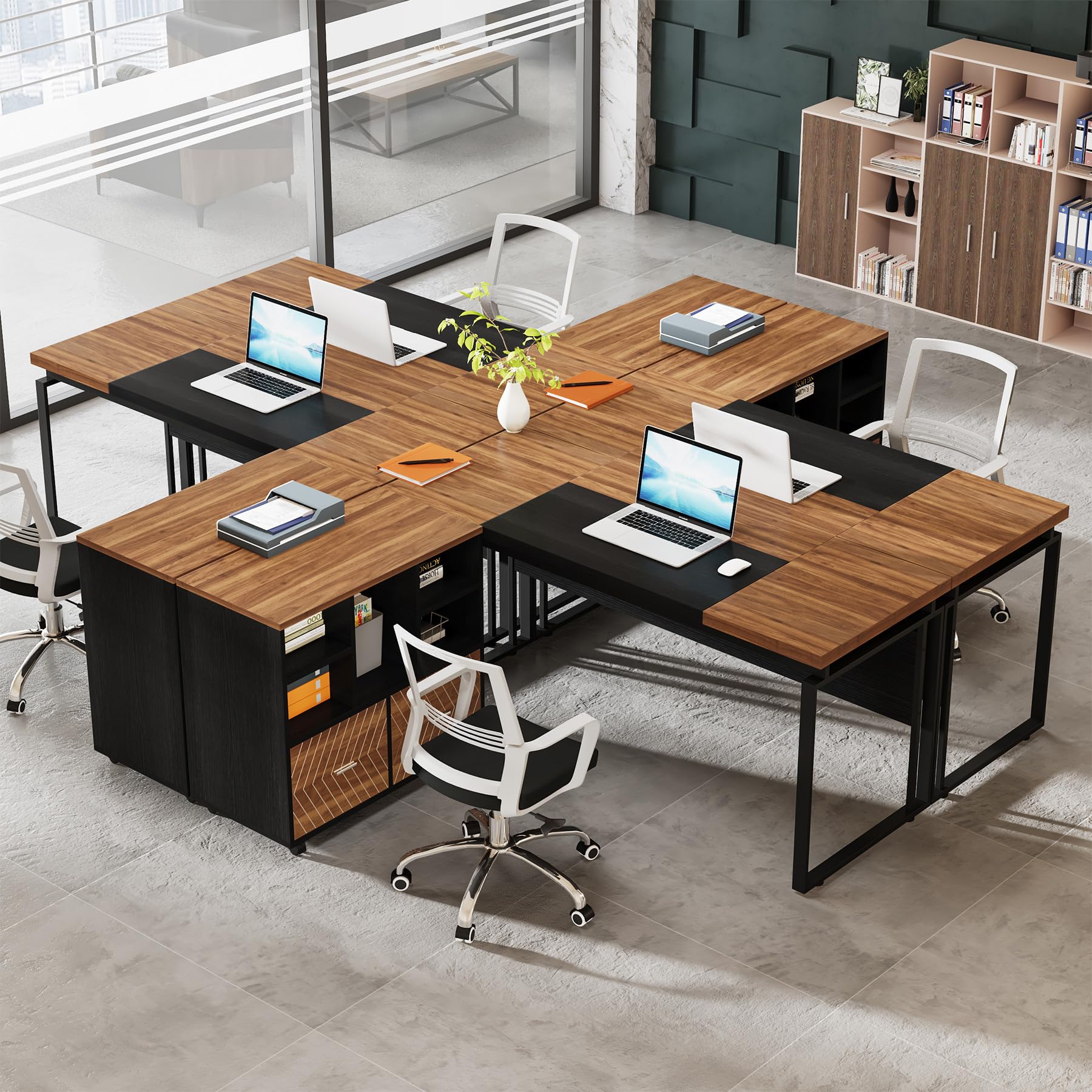 Tribesigns L-Shaped Executive Desk with Reversible File Cabinet, 63" Office Desk with Storage Drawers, L-Shaped Computer Desk with Drawer Cabinet for Hanging Letter Size Files (Gray & Black)