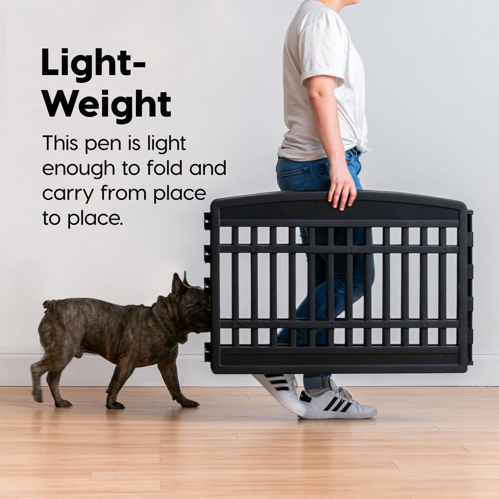 IRIS USA Dog Playpen 24" 4-Panel Puppy Playpen, 35 x 35 x 24, Dog Playpen, Dog Play Pen Indoors, Pet Fence, Puppies/Small Dogs, Black