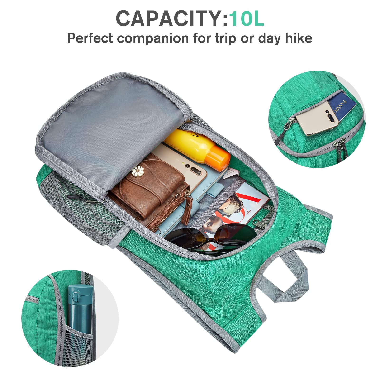 G4Free 10L/15L Hiking Backpack Lightweight Packable Hiking Daypack Small Travel Outdoor Foldable Shoulder Bag
