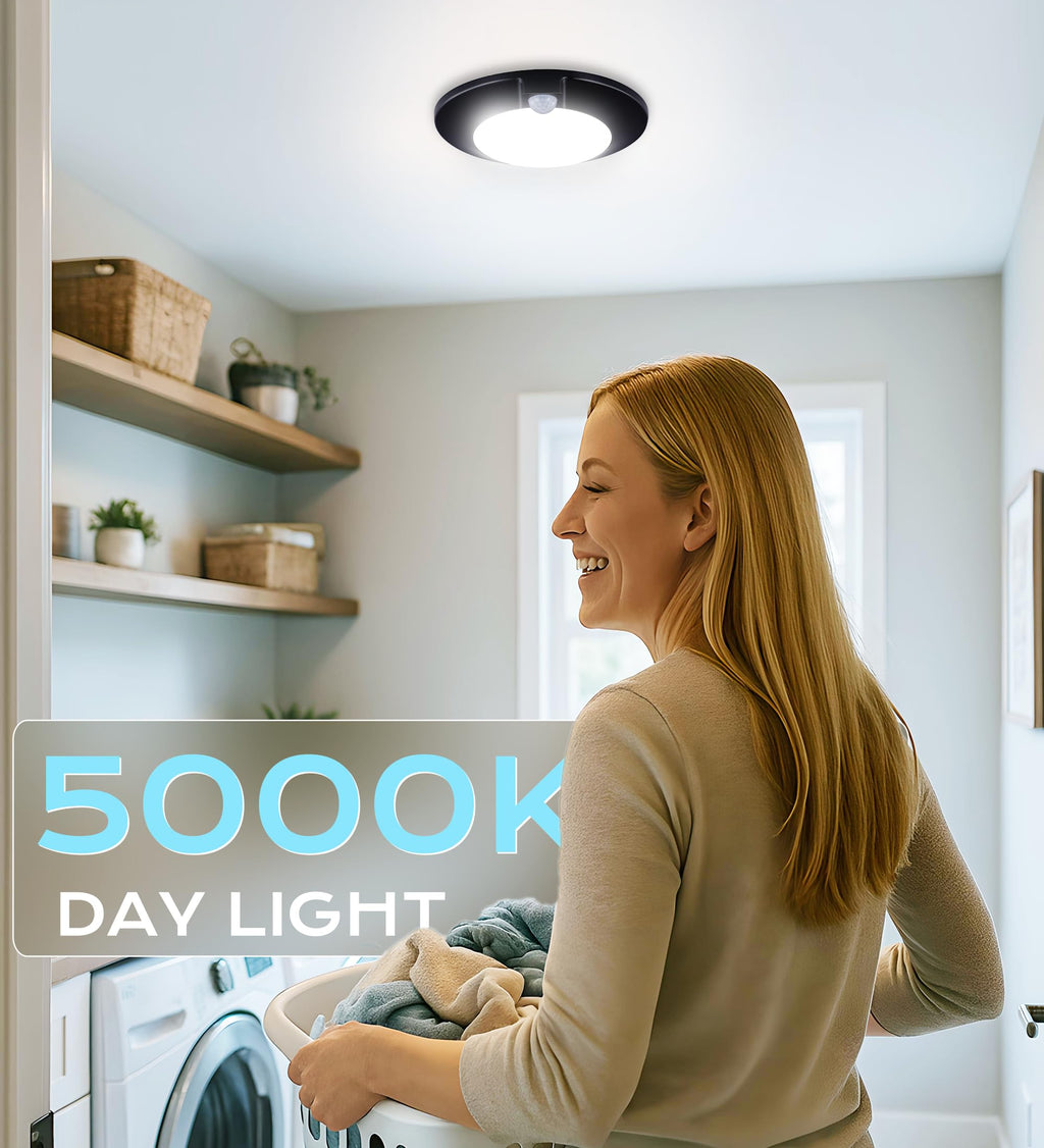 [2 Pack] CLOUDY BAY Motion Sensor Ceiling Light Indoor,120V CRI90 10W 5000K Bright Day Light,6.5 inch LED Flush Mount Ceiling Lighting Fixture for Garage,Walk-in Closet,Attic,Pantry Wet Location,Black