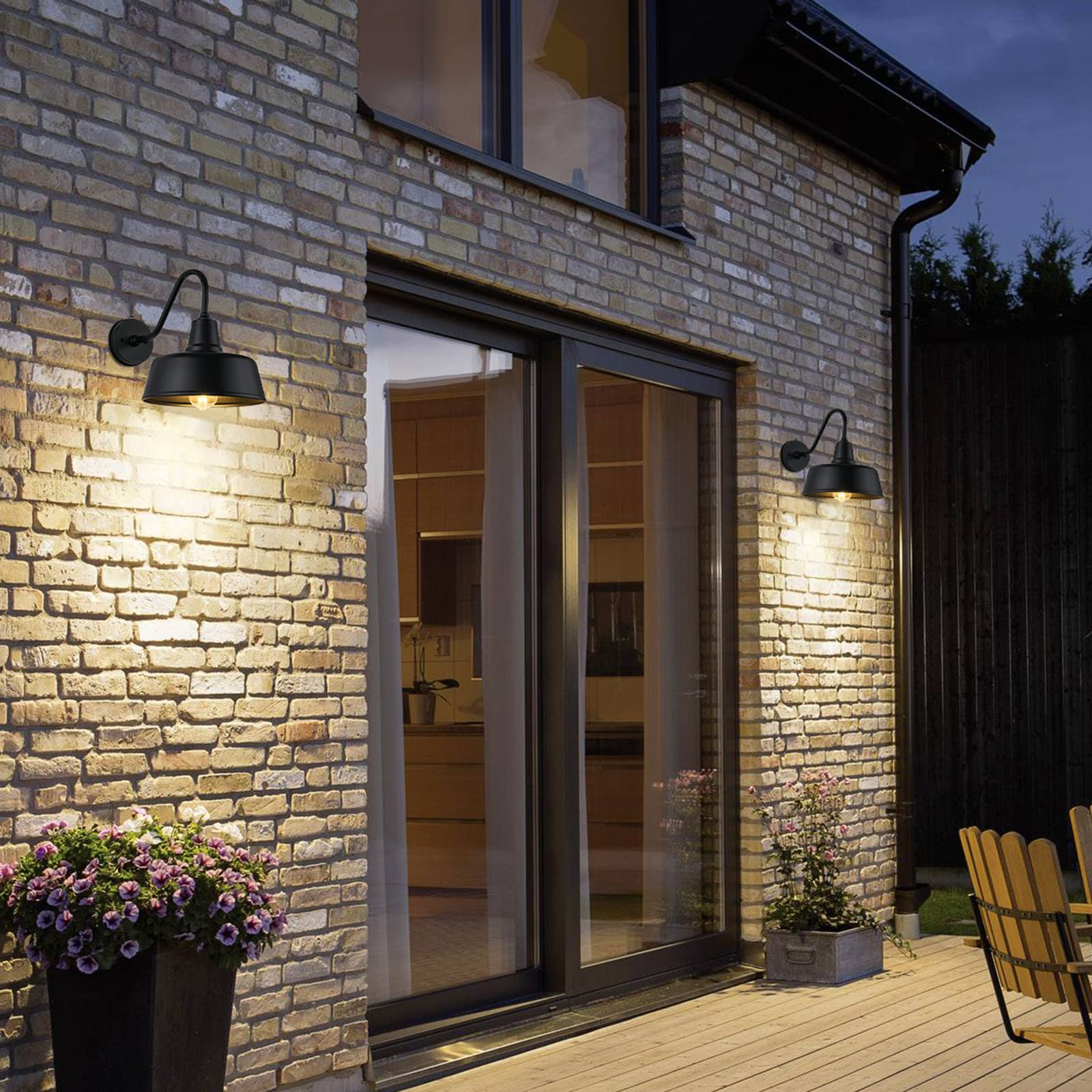 Barn Lights Outdoor Gooseneck Lighting, Dusk to Dawn Black Exterior Barn Lights for House, Farmhouse Wall Lighting Fixtures with Sensor for Porch Garage (1, 11" Diameter)