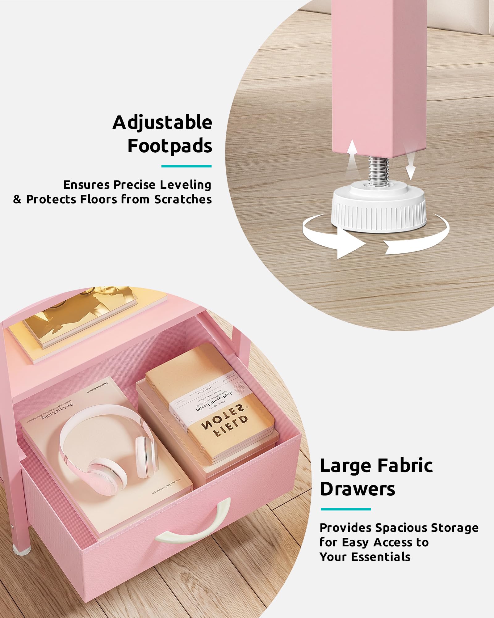 Lazzanto Night Stand Bedside Charger Bedroom - Nightstand with Charging Station & LED Light Strip, Night Stand with Storage Shelf & 2 Fabric Drawers, Morden End Table with U-S-B Ports & AC Outlets