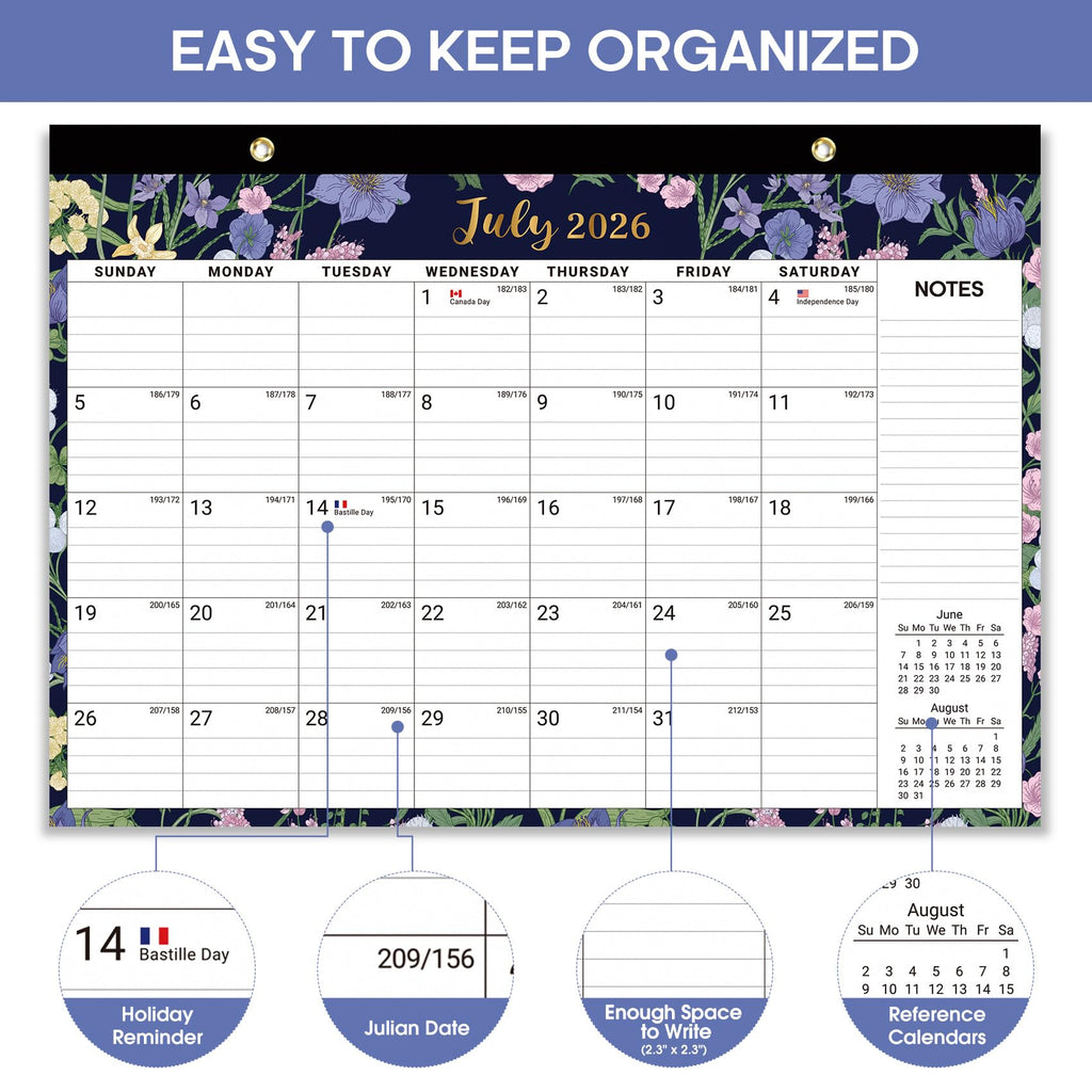 Desk Calendar 2026-2027, 21-Month Calendar Runs Until June 2027, Large 17" x 12" Monthly Desktop & Wall Calendar for Home & Office - Floral