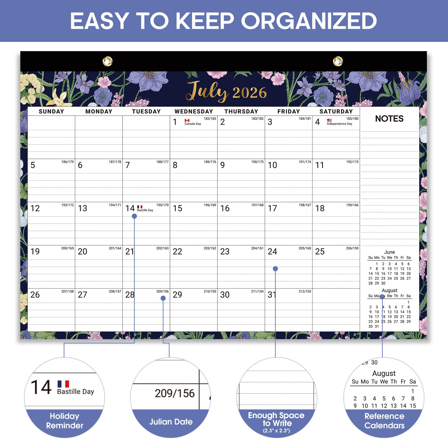 Desk Calendar 2026-2027, 21-Month Calendar Runs Until June 2027, Large 17" x 12" Monthly Desktop & Wall Calendar for Home & Office - Floral