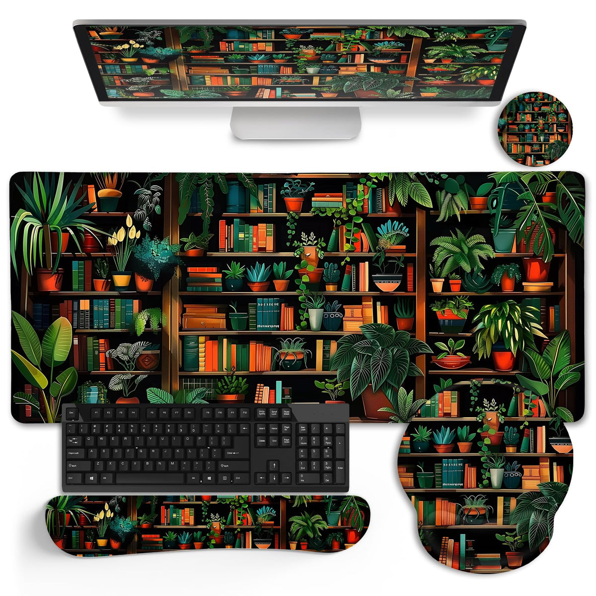 Black Striped Ergonomic Large Desk Mat Set with Wrist Rest