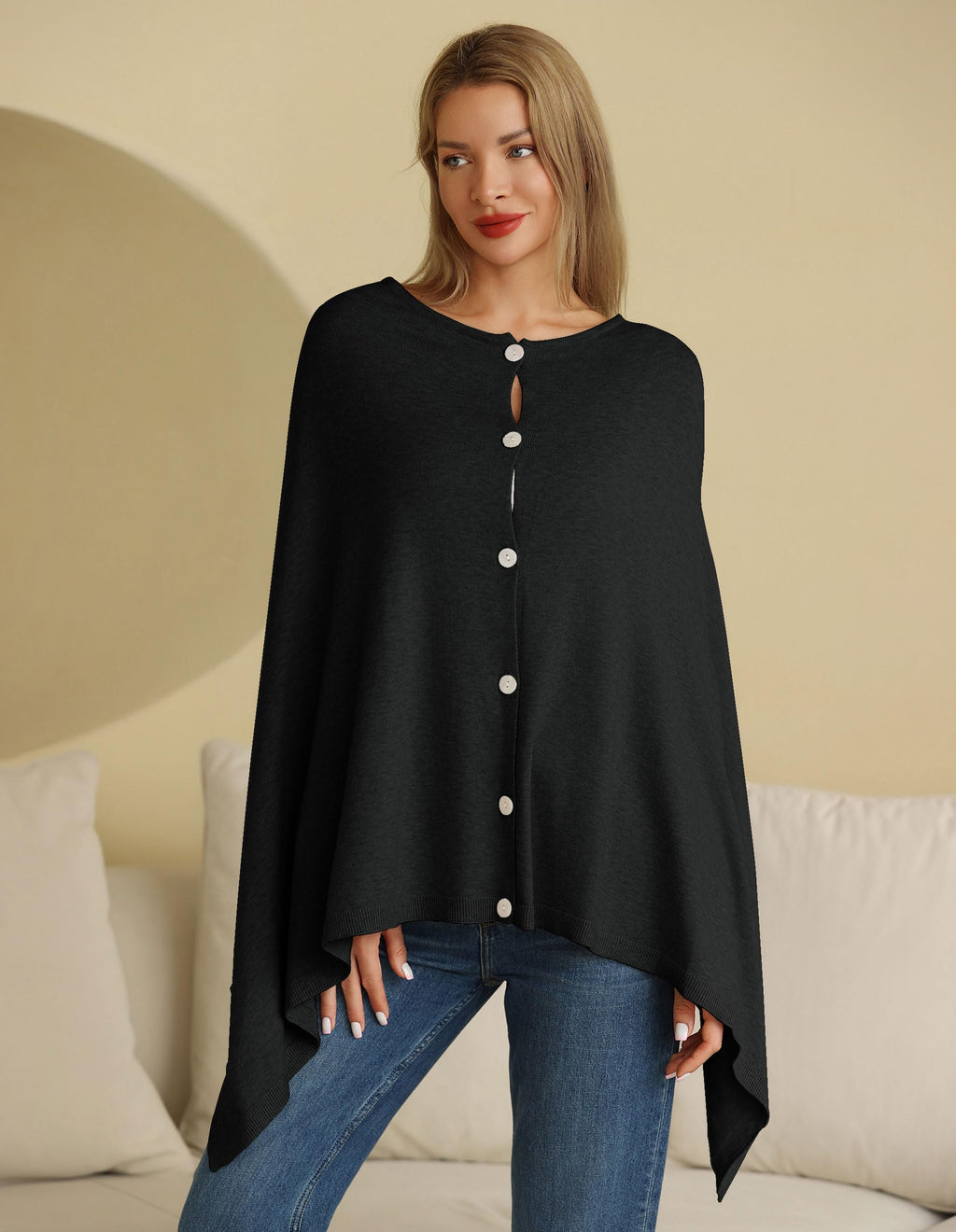 PULI Women's Versatile Knitted Shawls Scarf Poncho Sweater with Buttons Lightweight Spring Summer Fall Wraps