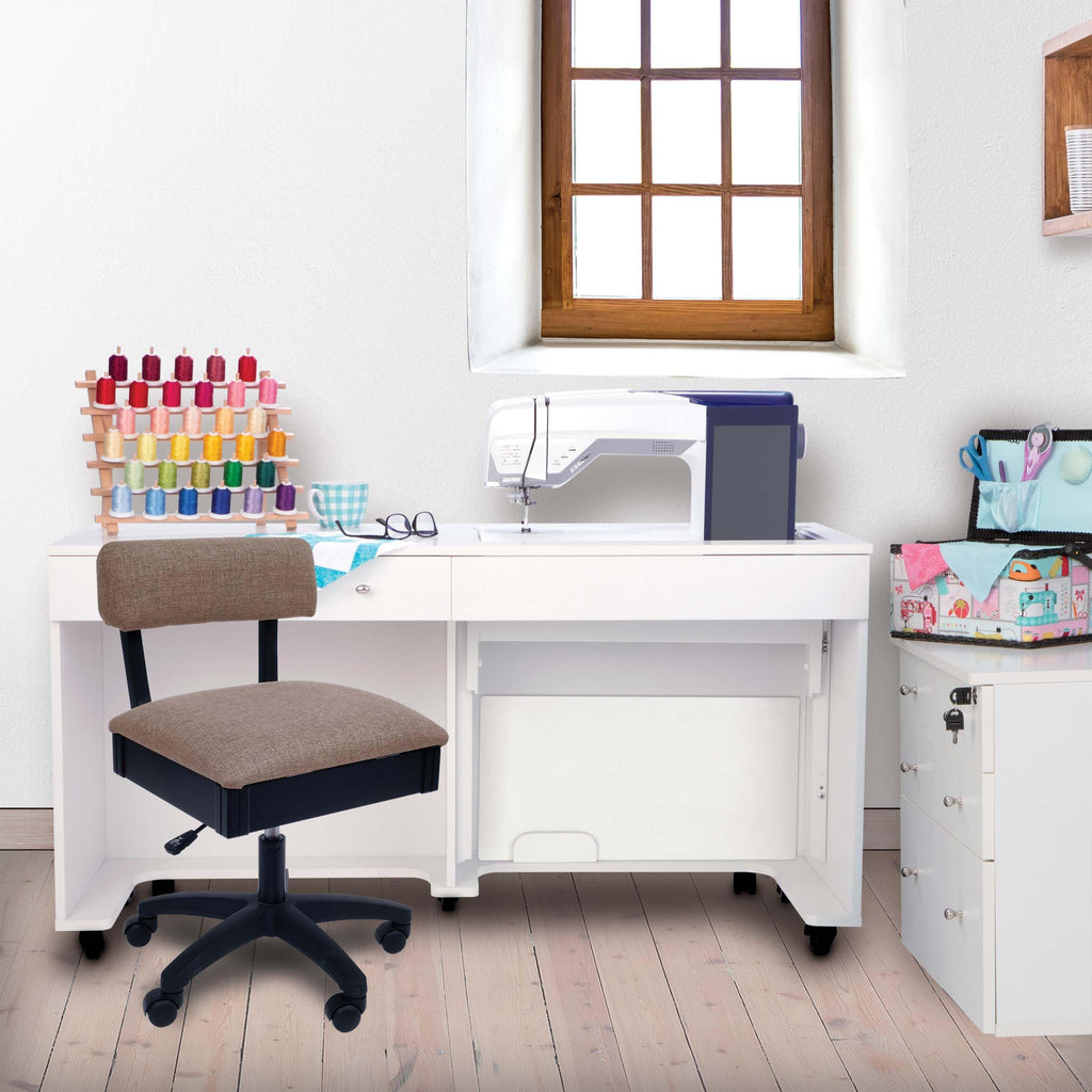 Arrow Sewing H8123 Adjustable Height Hydraulic Sewing and Craft Chair with Under Seat Storage and Solid Fabric, Lady Gray Fabric