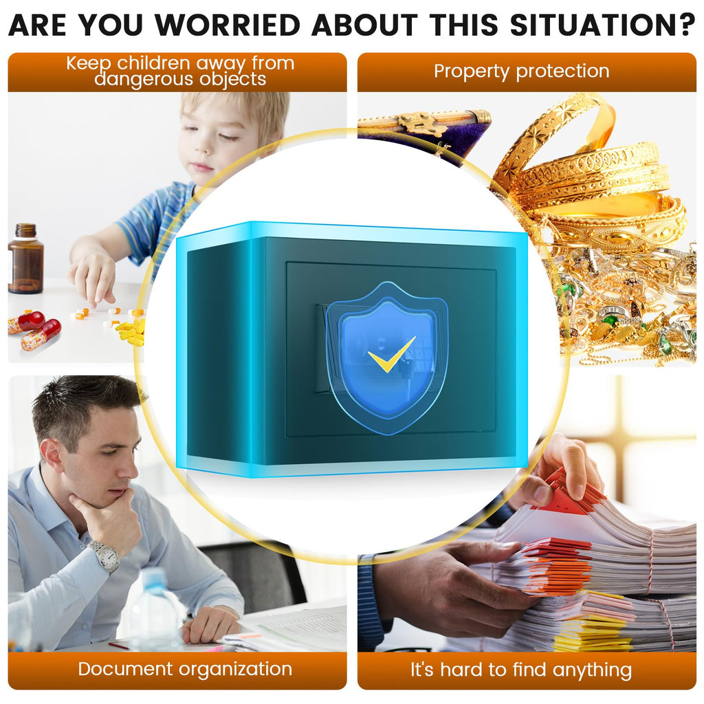 Home Safe Box, Safes with Fireproof Waterproof Bag, 9.84'' H Anti-Theft Digital Security Lock Box with Smart Alert System, Removable Shelf, Mute Function, Document Safes for Jewelry
