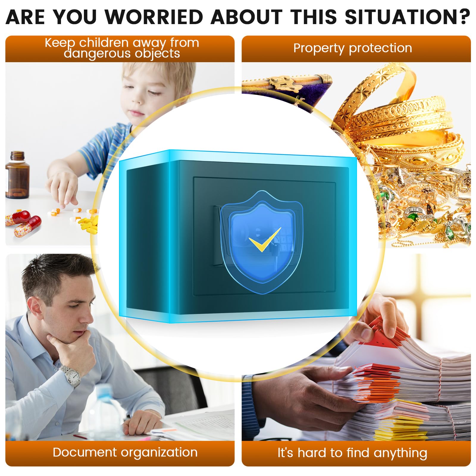 Home Safe Box, Safes with Fireproof Waterproof Bag, 9.84'' H Anti-Theft Digital Security Lock Box with Smart Alert System, Removable Shelf, Mute Function, Document Safes for Jewelry
