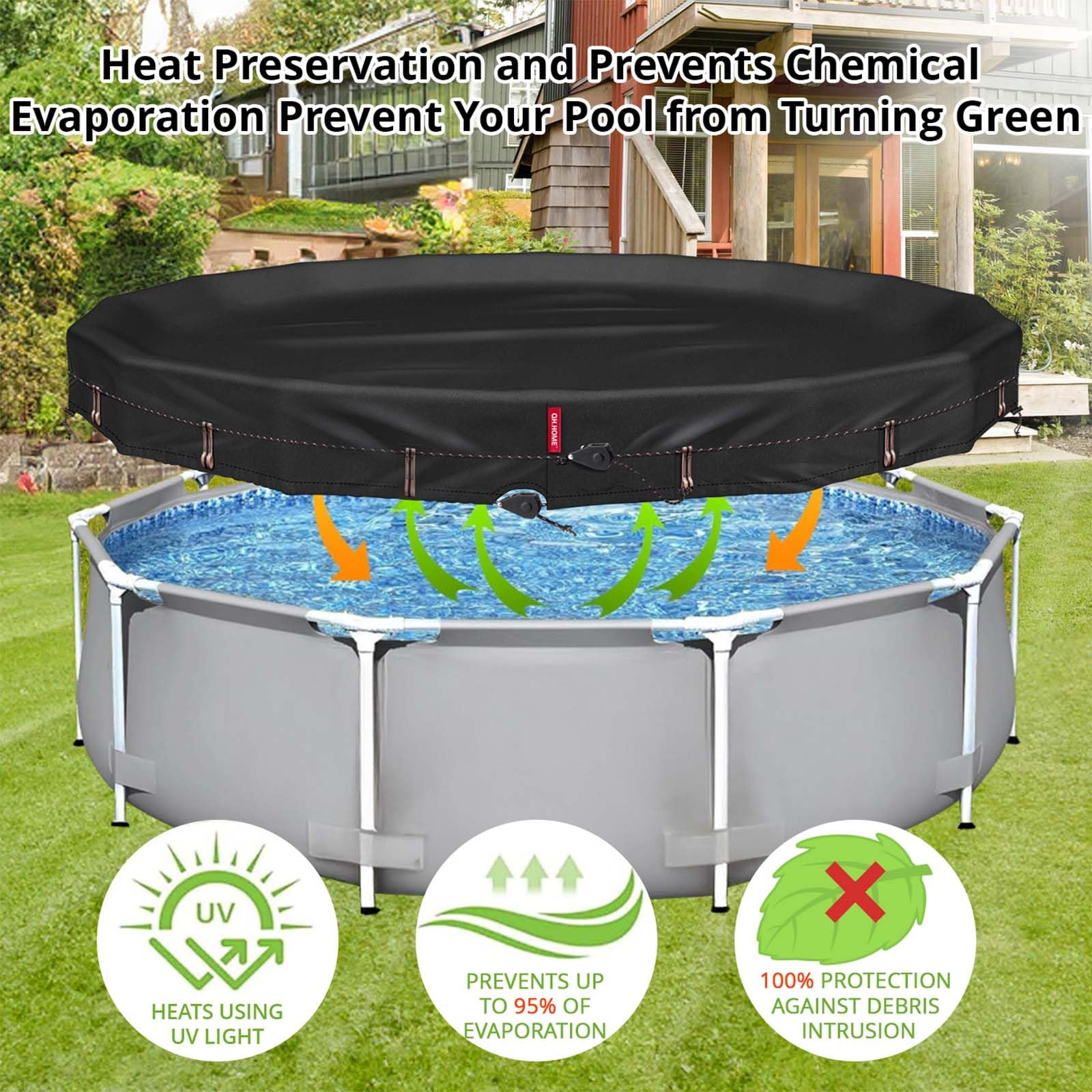 QH.HOME 10Ft Round Pool Cover, [2026 Upgraded Heavy Duty Fabric] Solar Cover for Above Ground Pools, New Super Windproof with 2 Patented Ratchet for Easy Installation, Snug Fit&UV Resistant