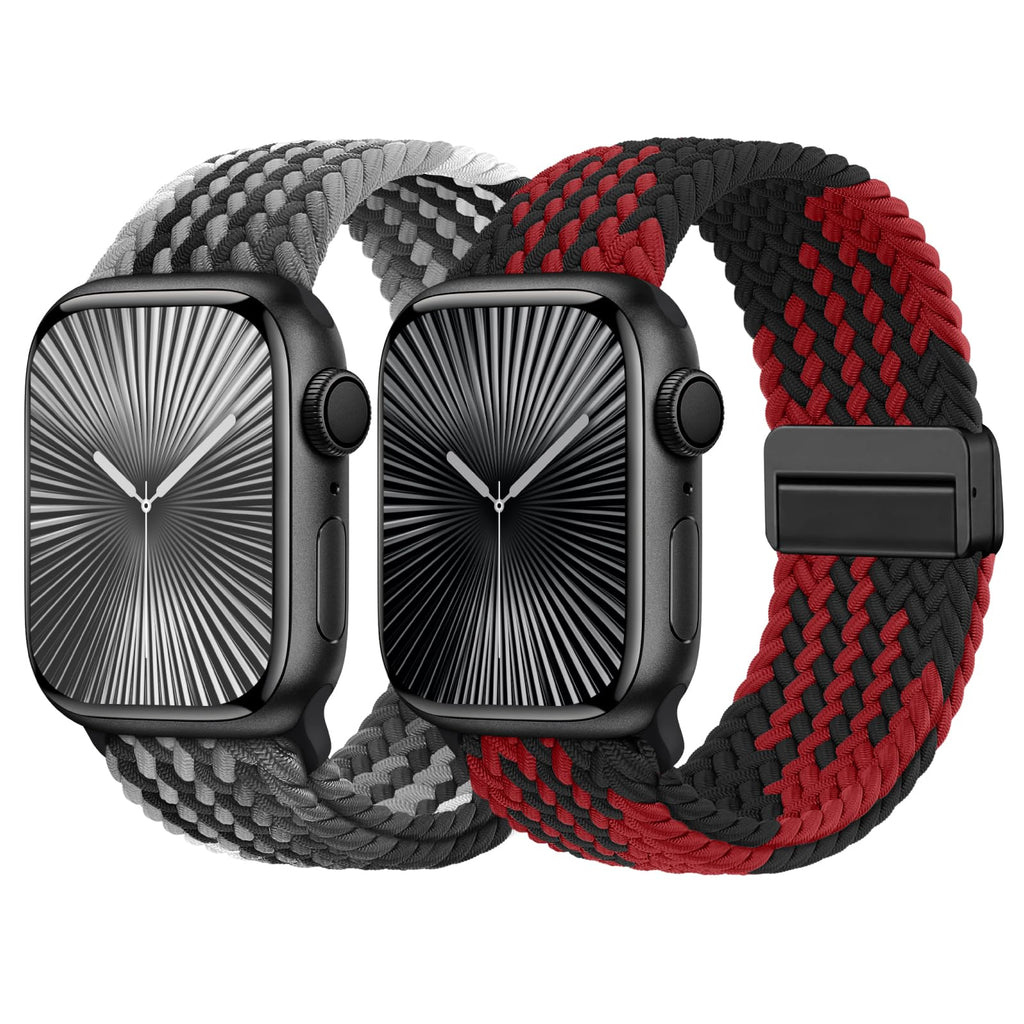 Braided Stretchy Bands with Magnetic Clasp Compatible for Apple Watch Band 38mm 40mm 41mm 42mm 44mm 45mm 46mm 49mm Women Men, Nylon Sport Solo Loop for iWatch Series 11 10 9 8 7 6 5 4 3 Ultra 3 2 1 SE