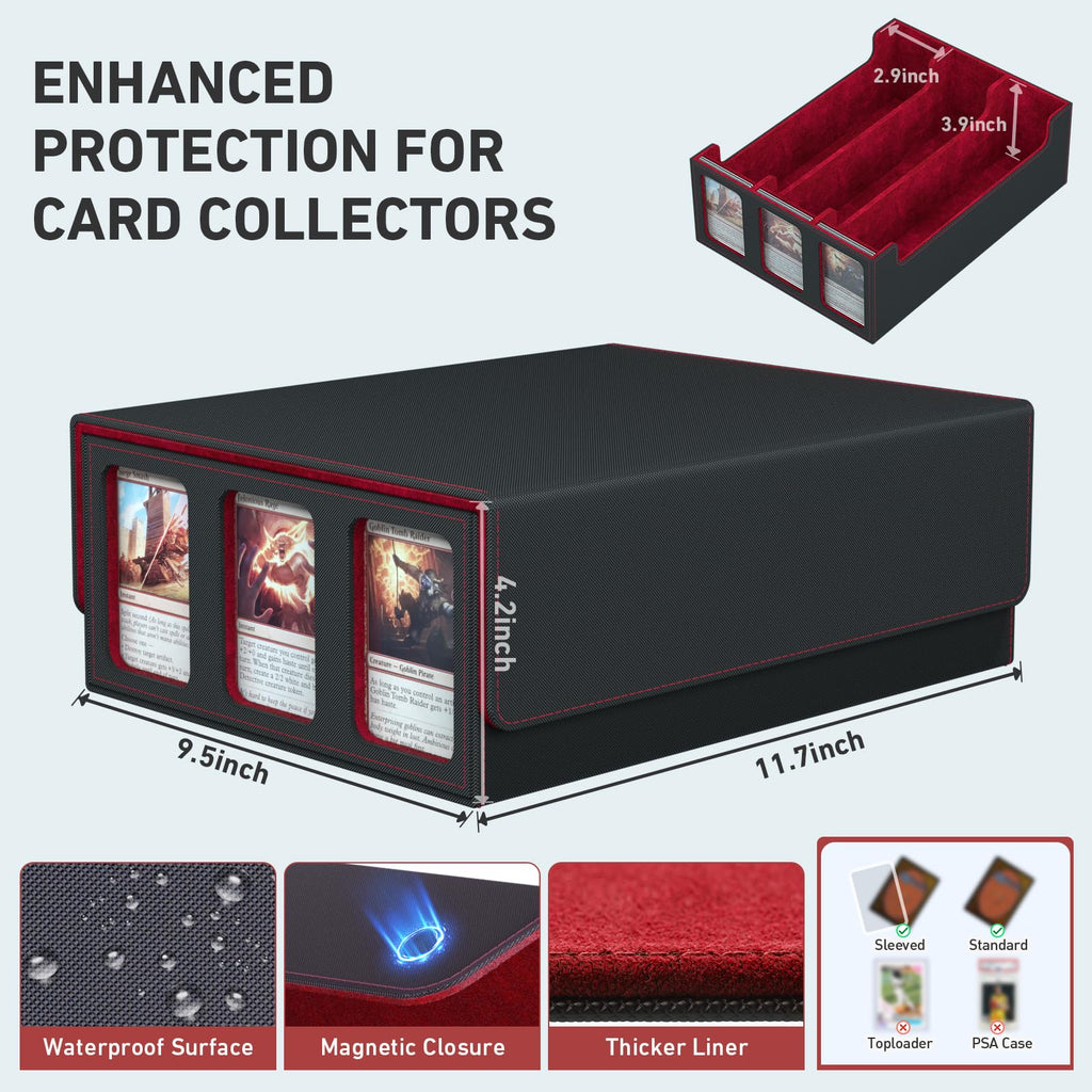 3-Row Trading Card Storage Box, Bulk Cards Case for 2400+ Mtg tcg Magic Playing Game Card Organizer, Commander Deck Box with 3 Supports & 24 Dividers